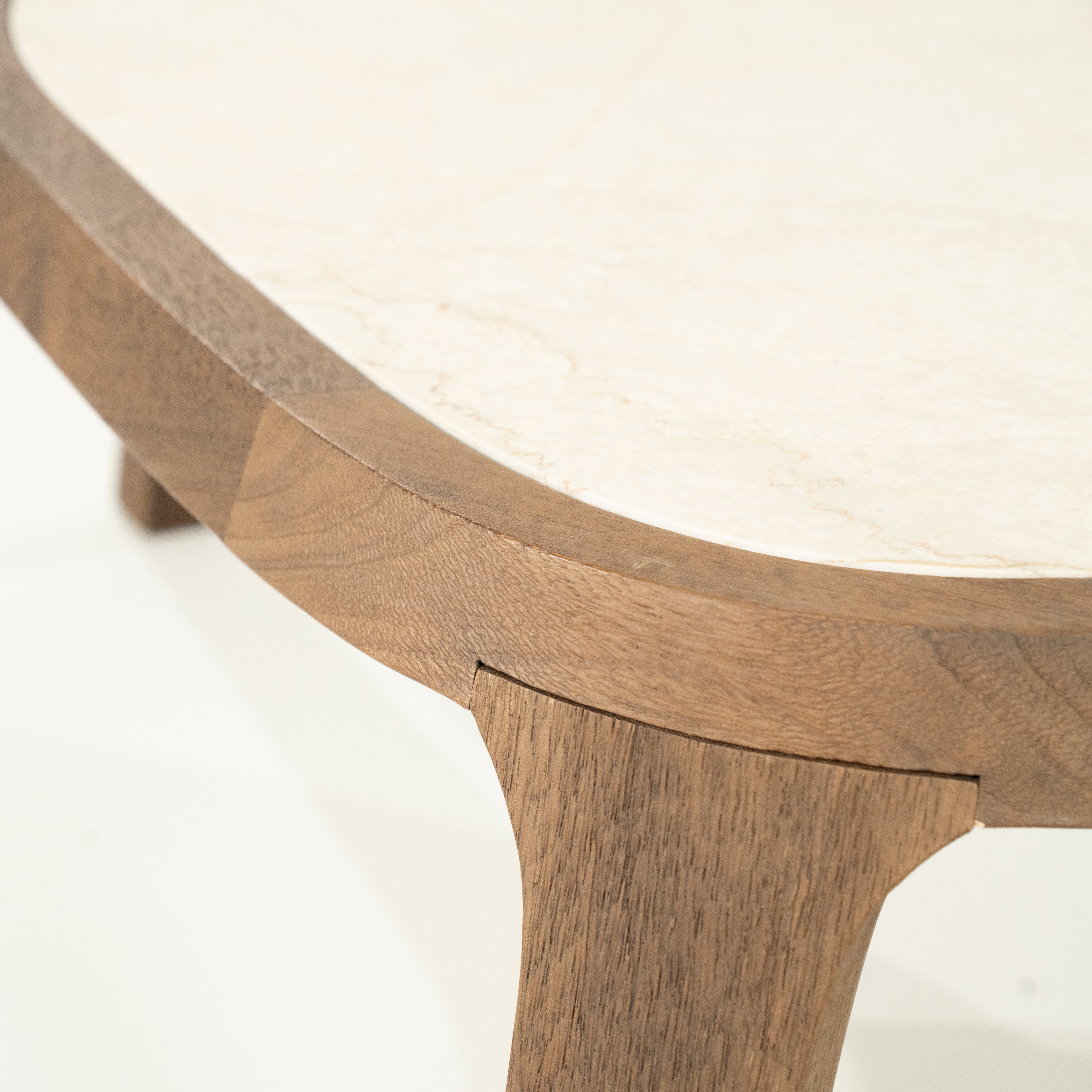 Kaffeetisch FRED cremefarbener Marmor mit Holzgestell