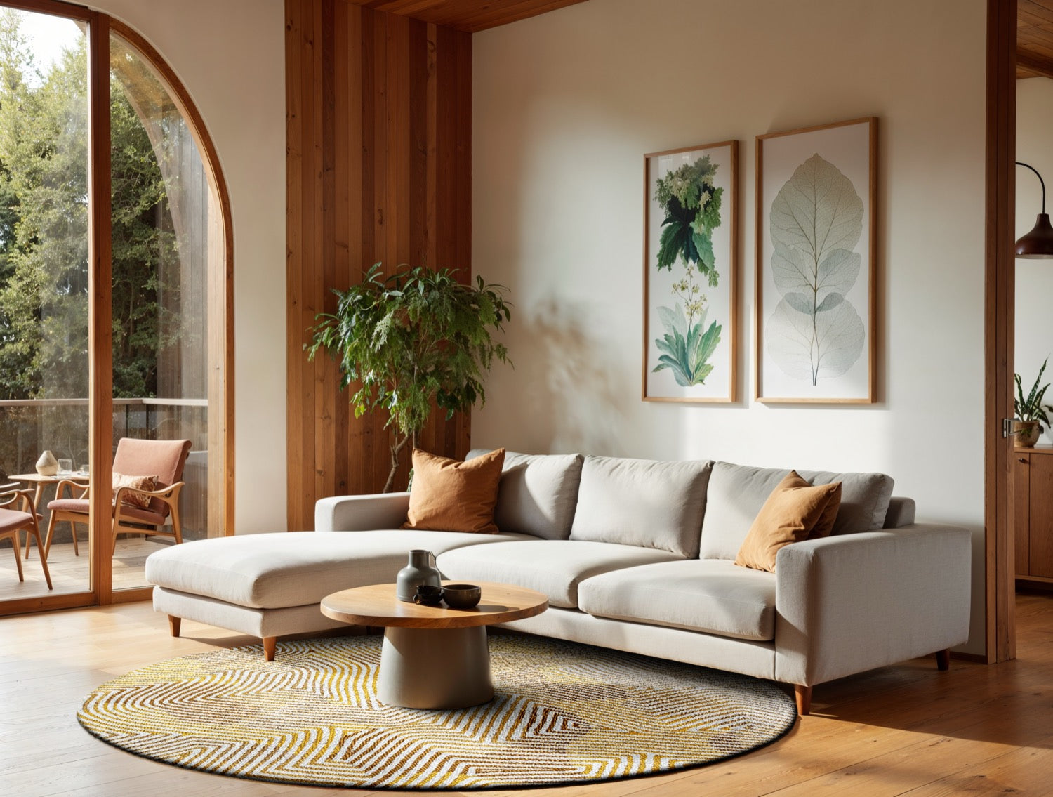 Rundteppich CORAL YELLOW HIPPY gelb-beige