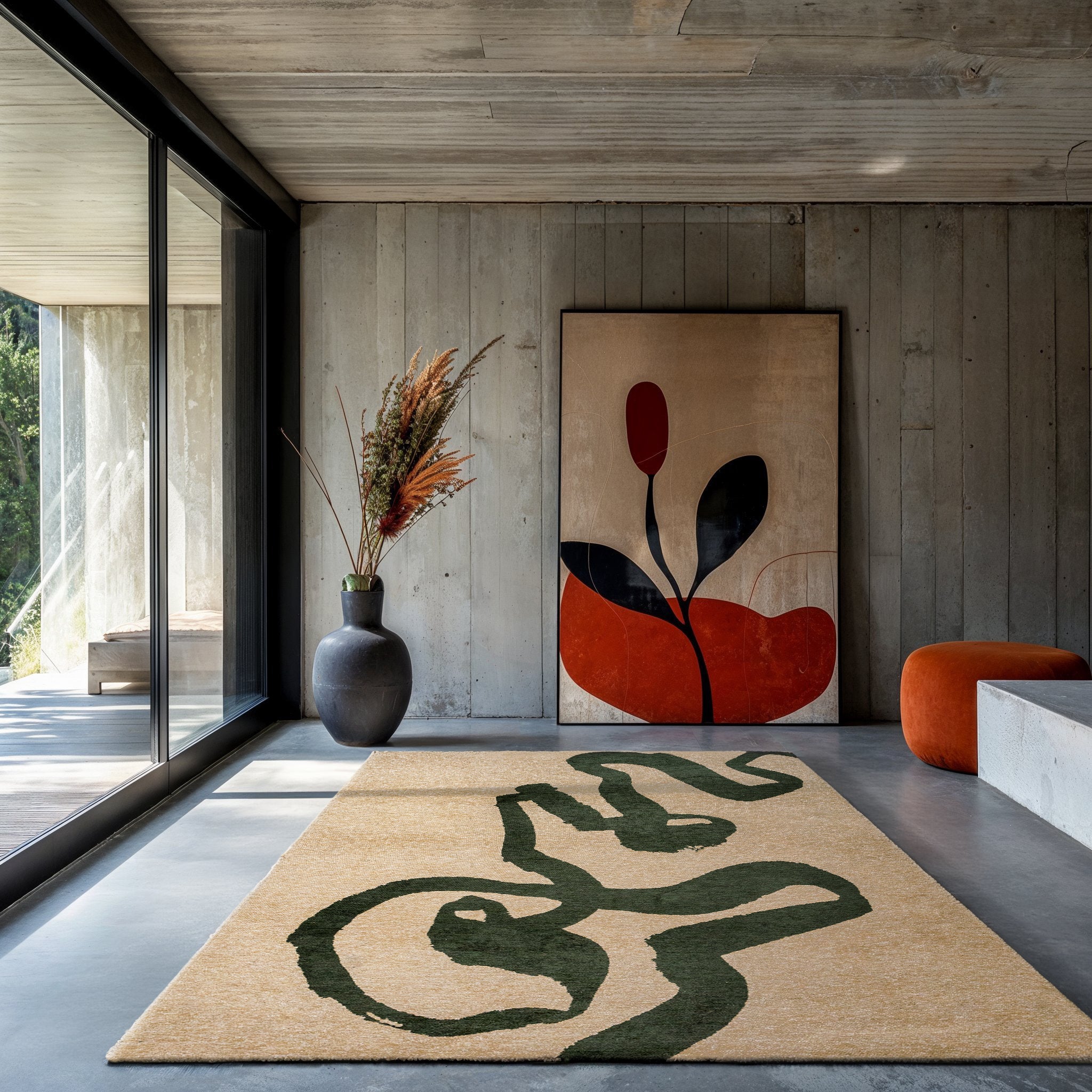 Teppich RIBBON beige mit dunkelgrün