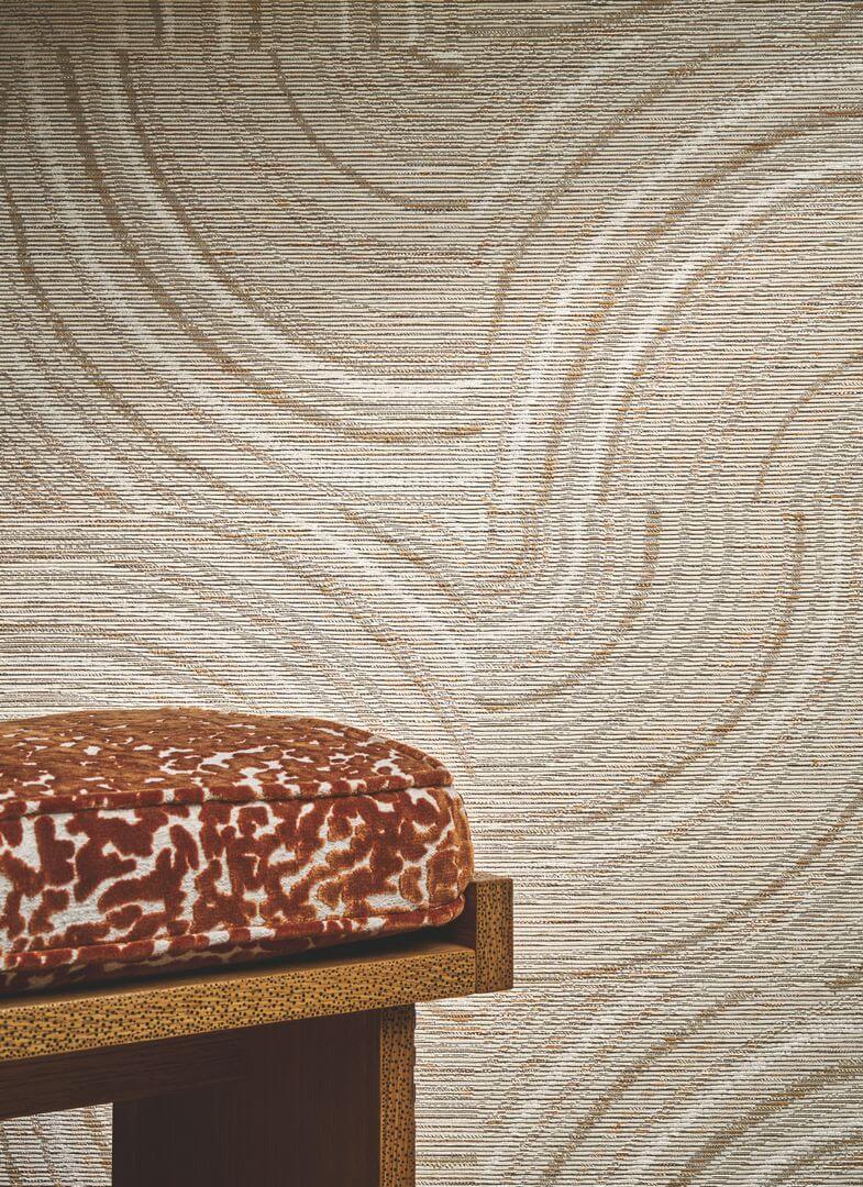 Structural textile wallpaper with a geometric pattern ALENTOURS - IVORY ORANGE ivory