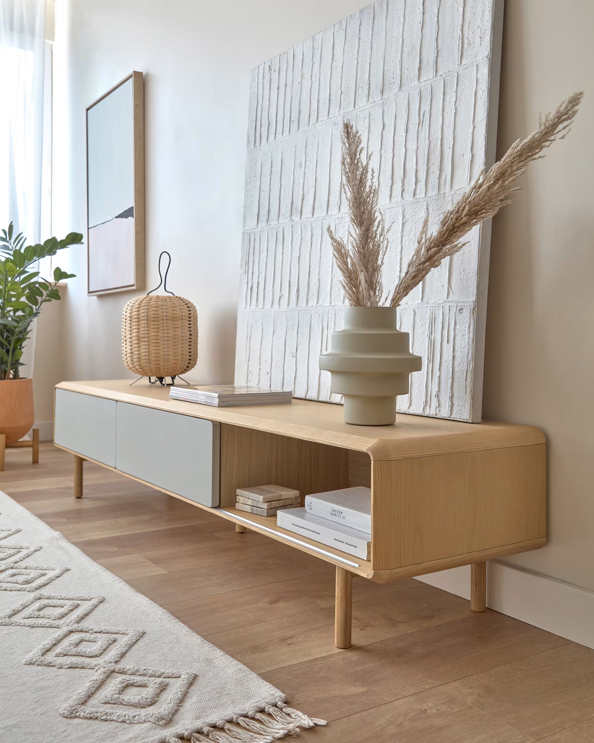 RTV-Sideboard ANIELLE hellgrau mit Holz