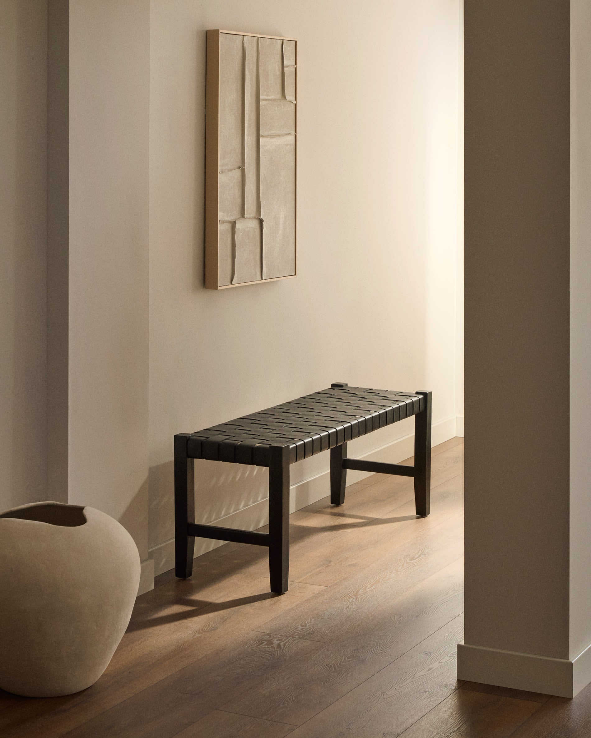 Ławka CALIXTA czarna skóra – Kave Home