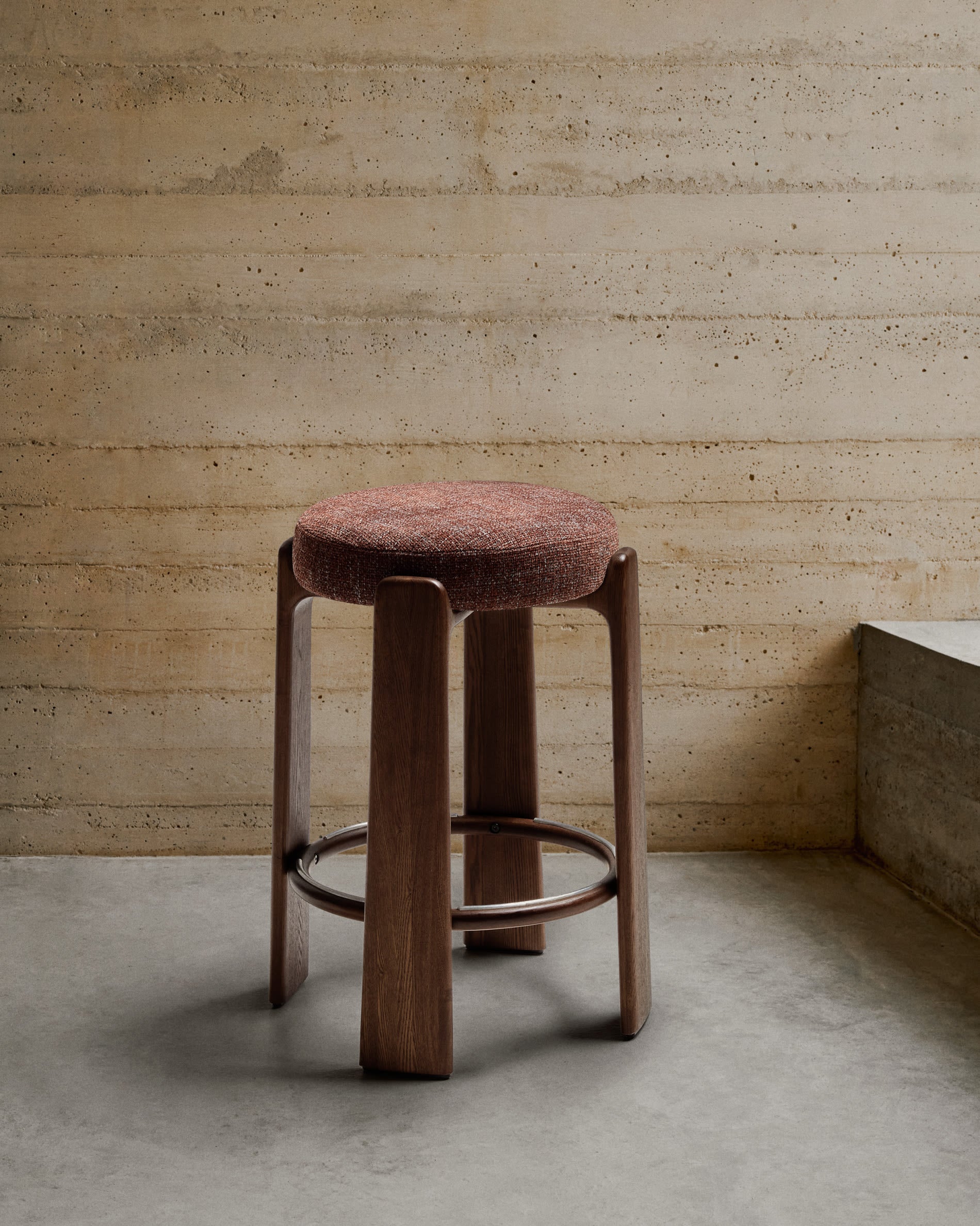 GRANITE brown chenille bar stool with a dark ash base