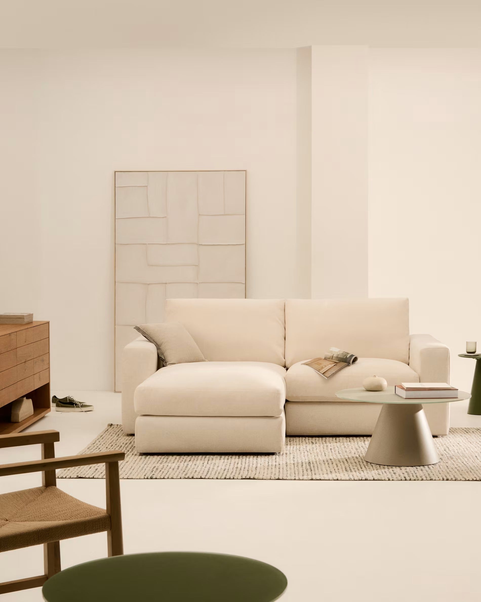 3-seater left-facing corner sofa ALEA ecru chenille