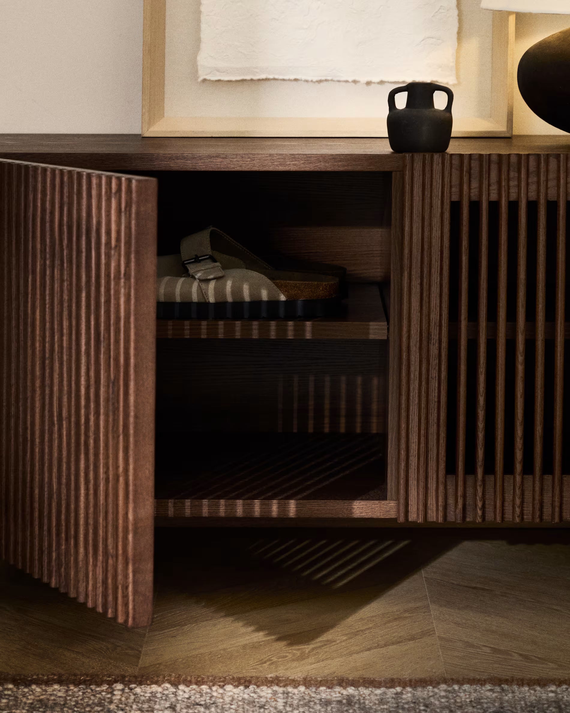 BEYLA Shoe Cabinet Dark Brown Ash Wood