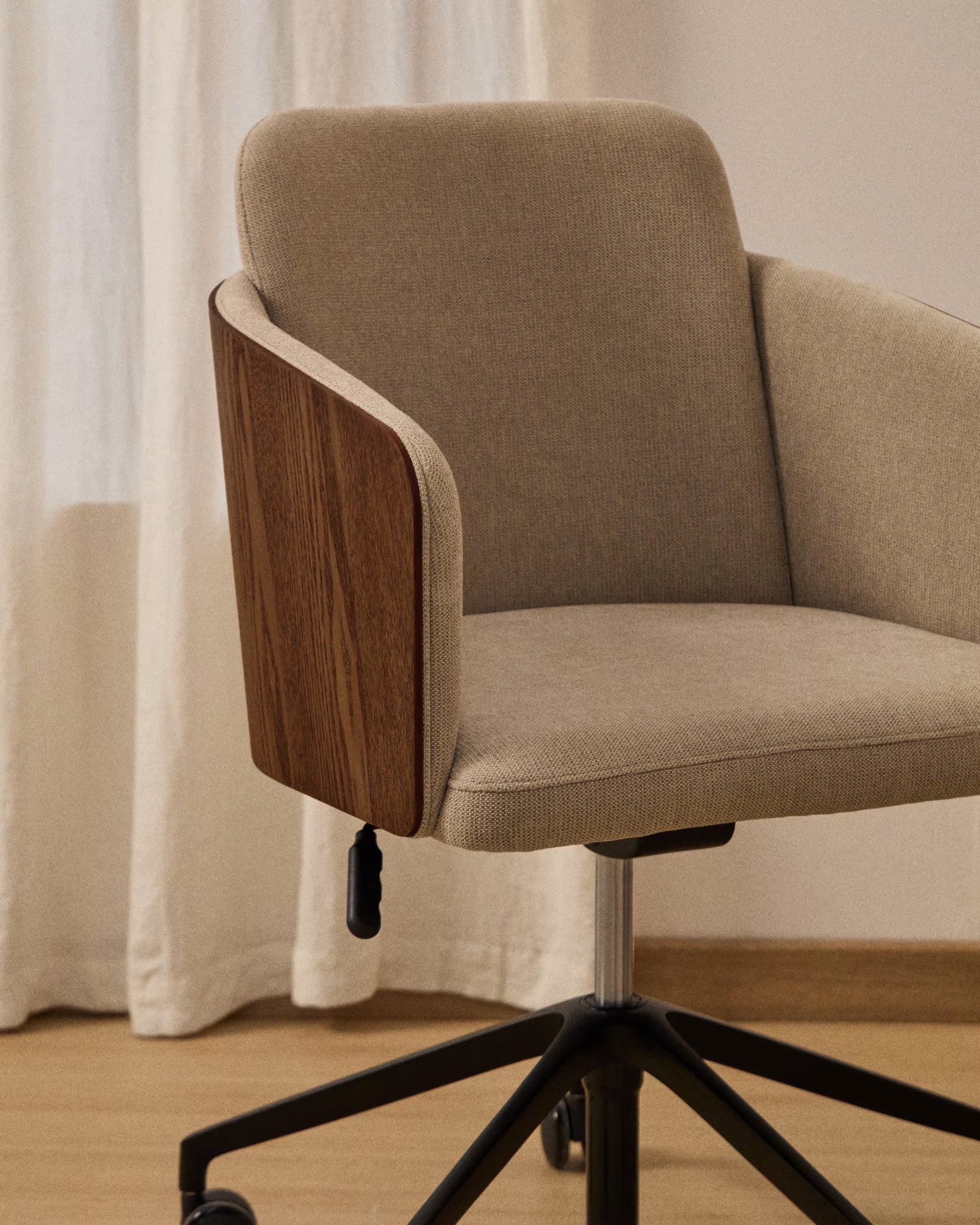 MADAI office chair brown chenille with a black wheeled base