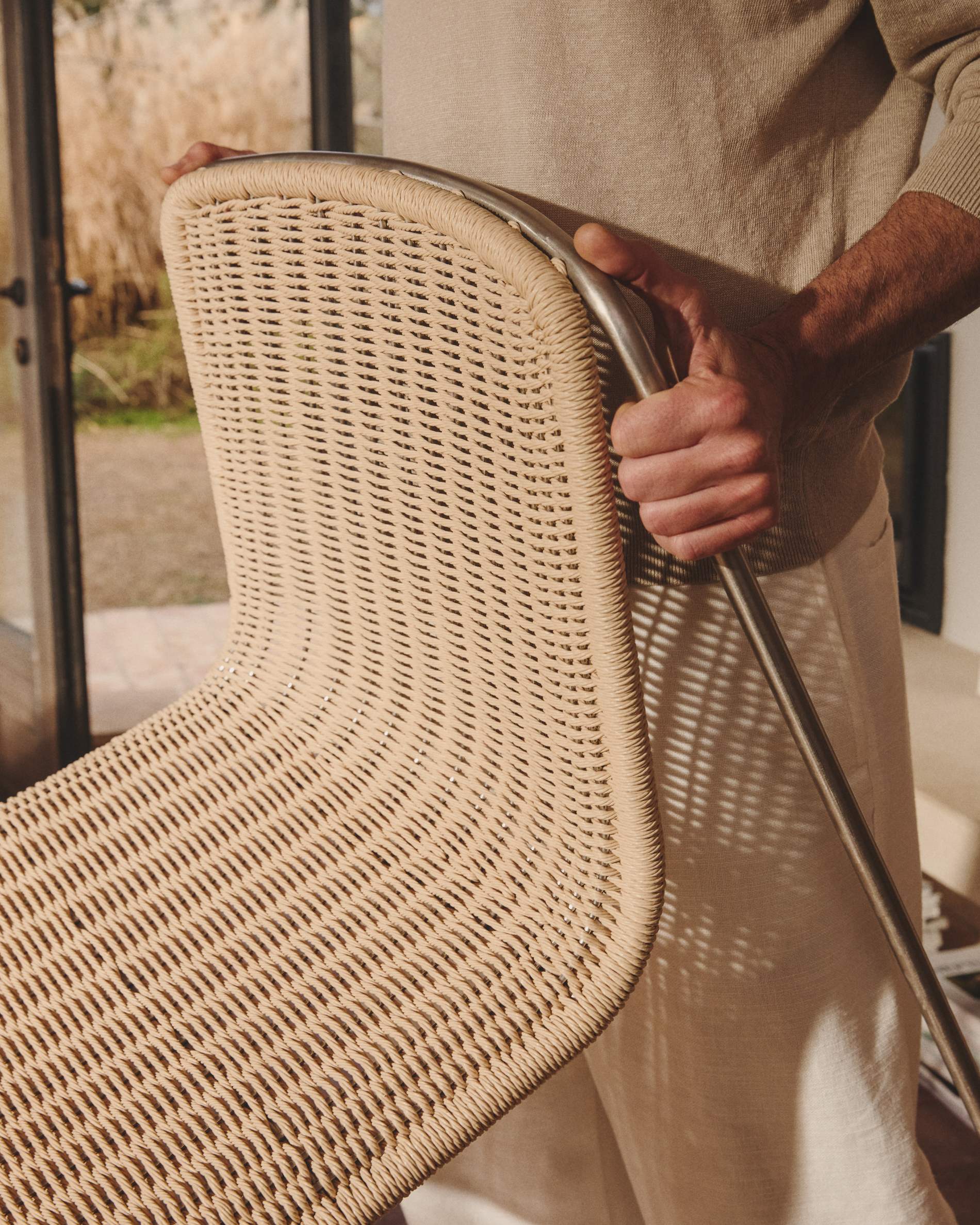 TAVARI Beige Garden Chair with Steel Base