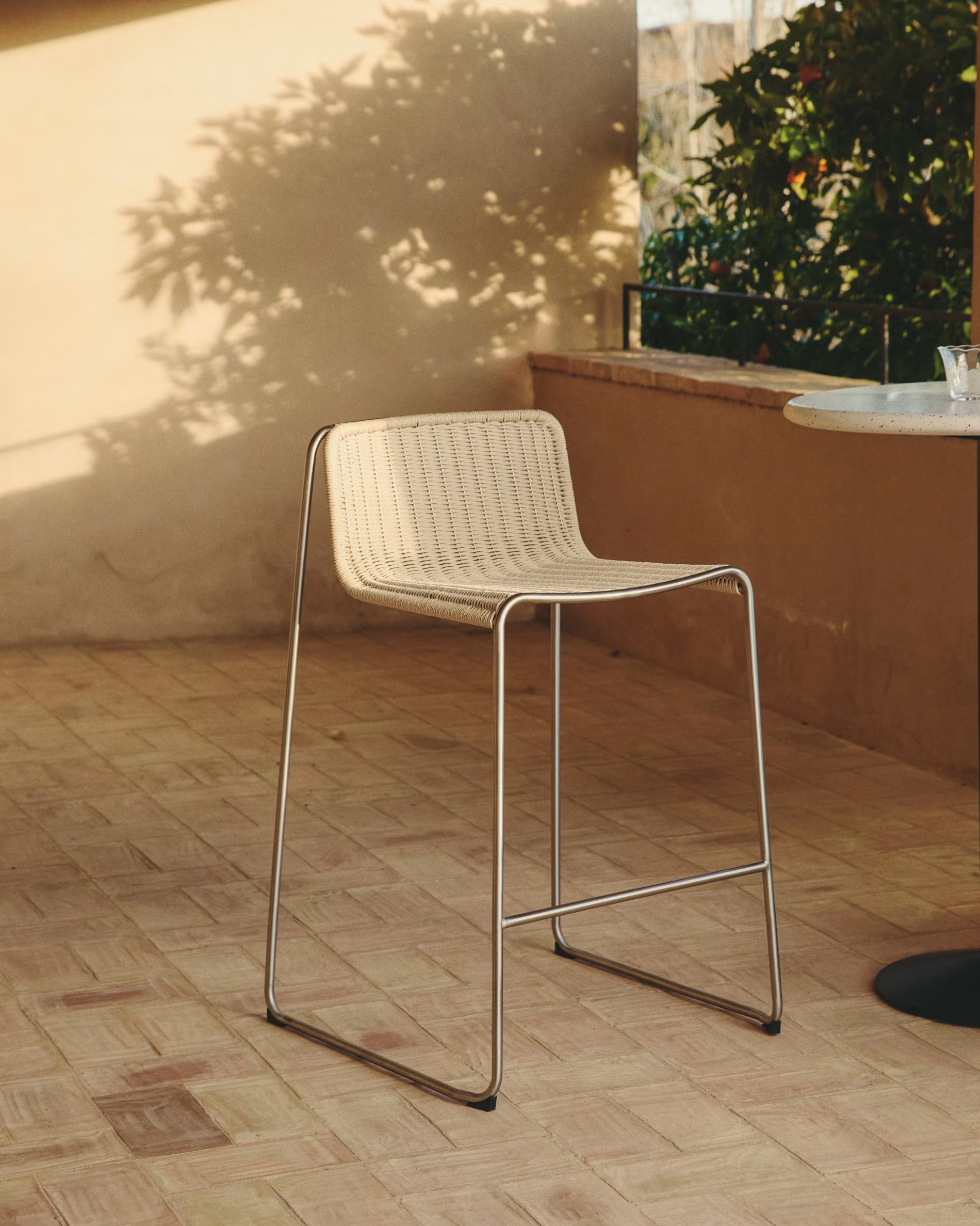 Outdoor stool TAVARI beige with a steel base