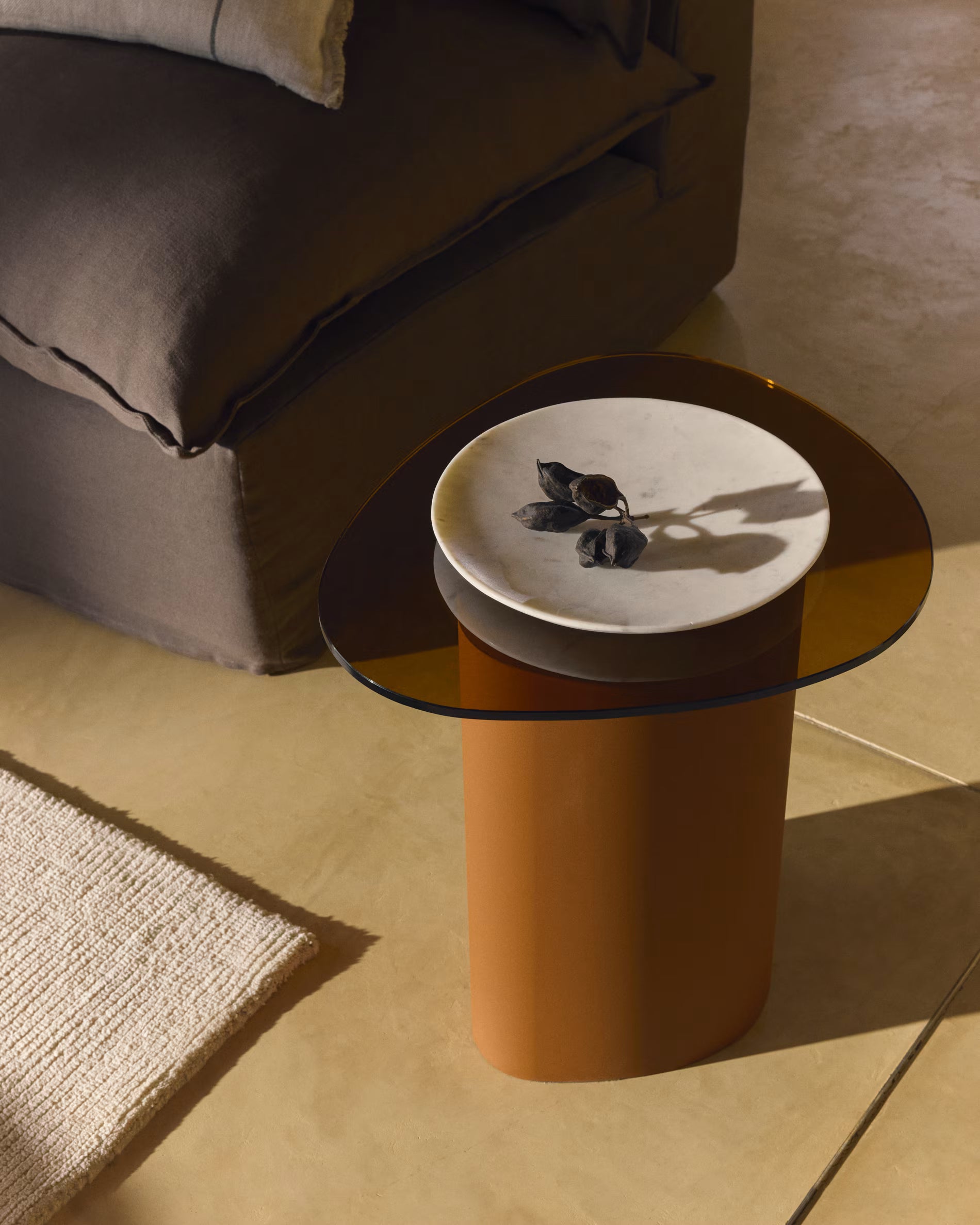 OLIR Side Table with Glass Top and Brown Base