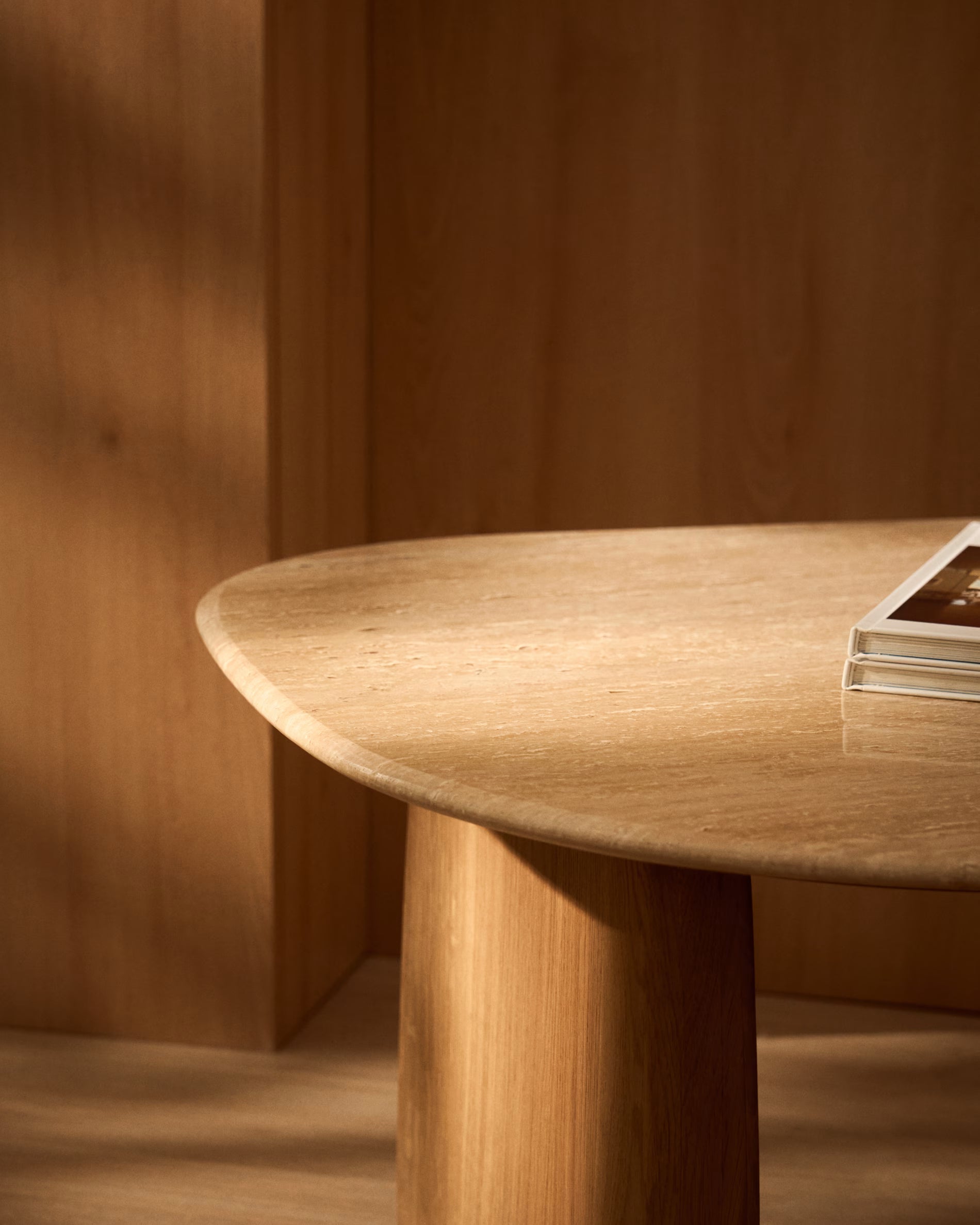 PIRITA Side Table in Travertine with Wooden Base