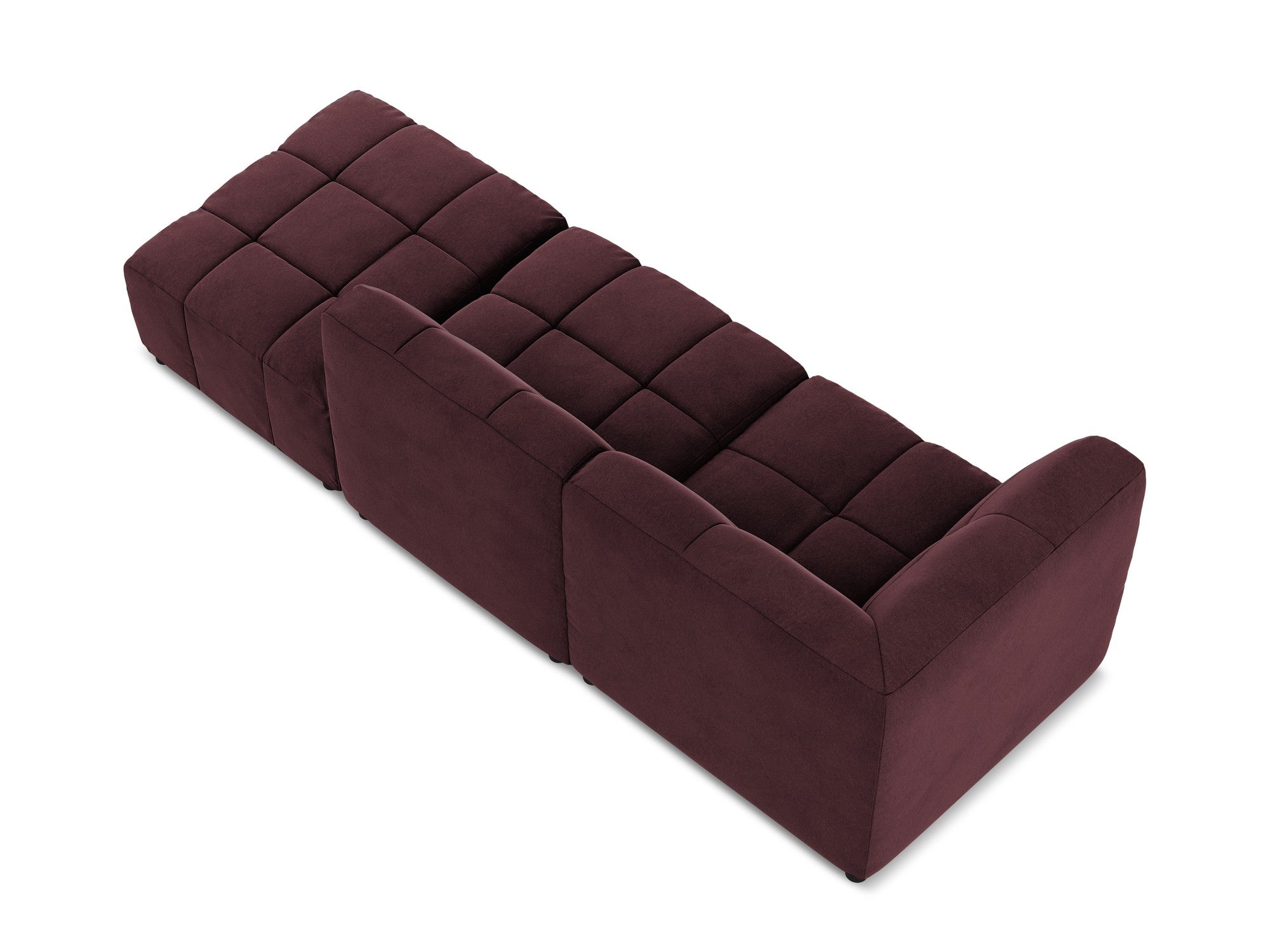 Burgundy Left-Open Velvet Modular Sofa for 3 People ALOHA