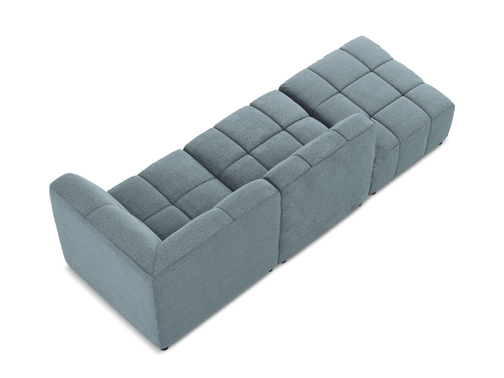Right-facing open modular sofa ALOHA in denim blue boucle, 3-seater