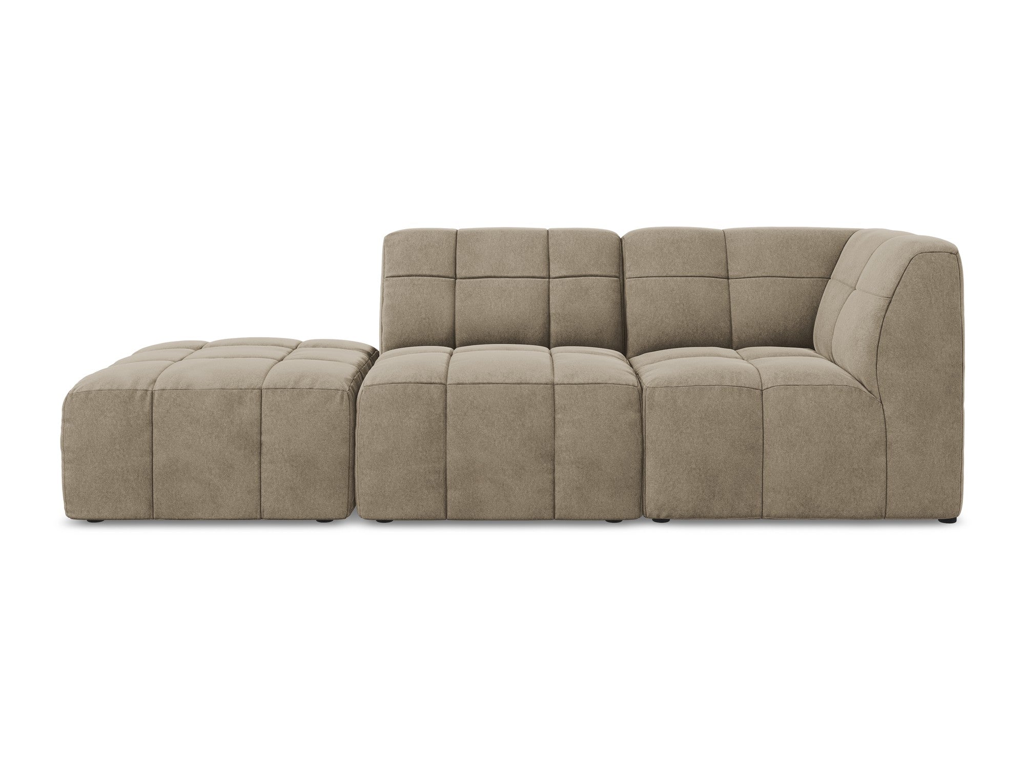 Beige Right-Open Velvet Modular Sofa for 3 People ALOHA