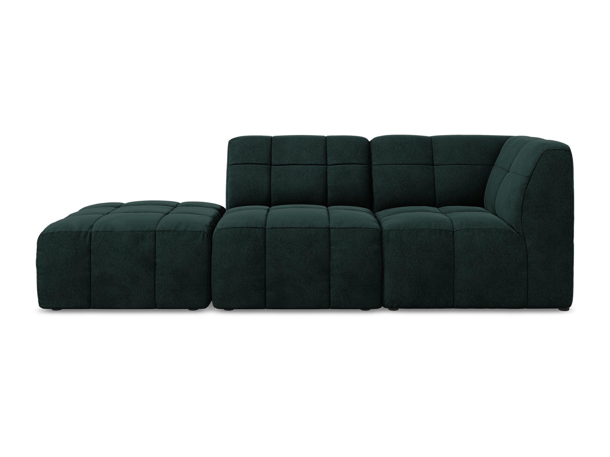 Aloha 3-Seater Open Right-Arm Velvet Modular Sofa in Gray-Green