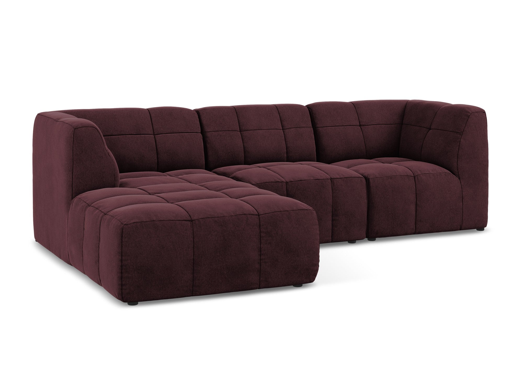 Left-facing modular velvet sofa for 3 people ALOHA in burgundy