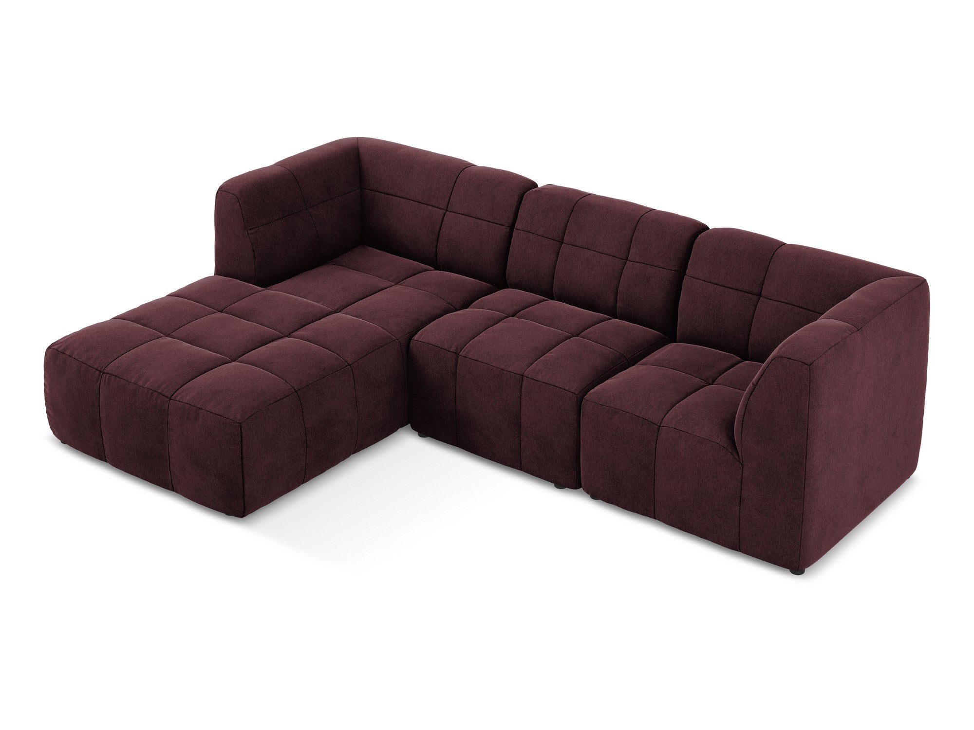 Left-facing modular velvet sofa for 3 people ALOHA in burgundy