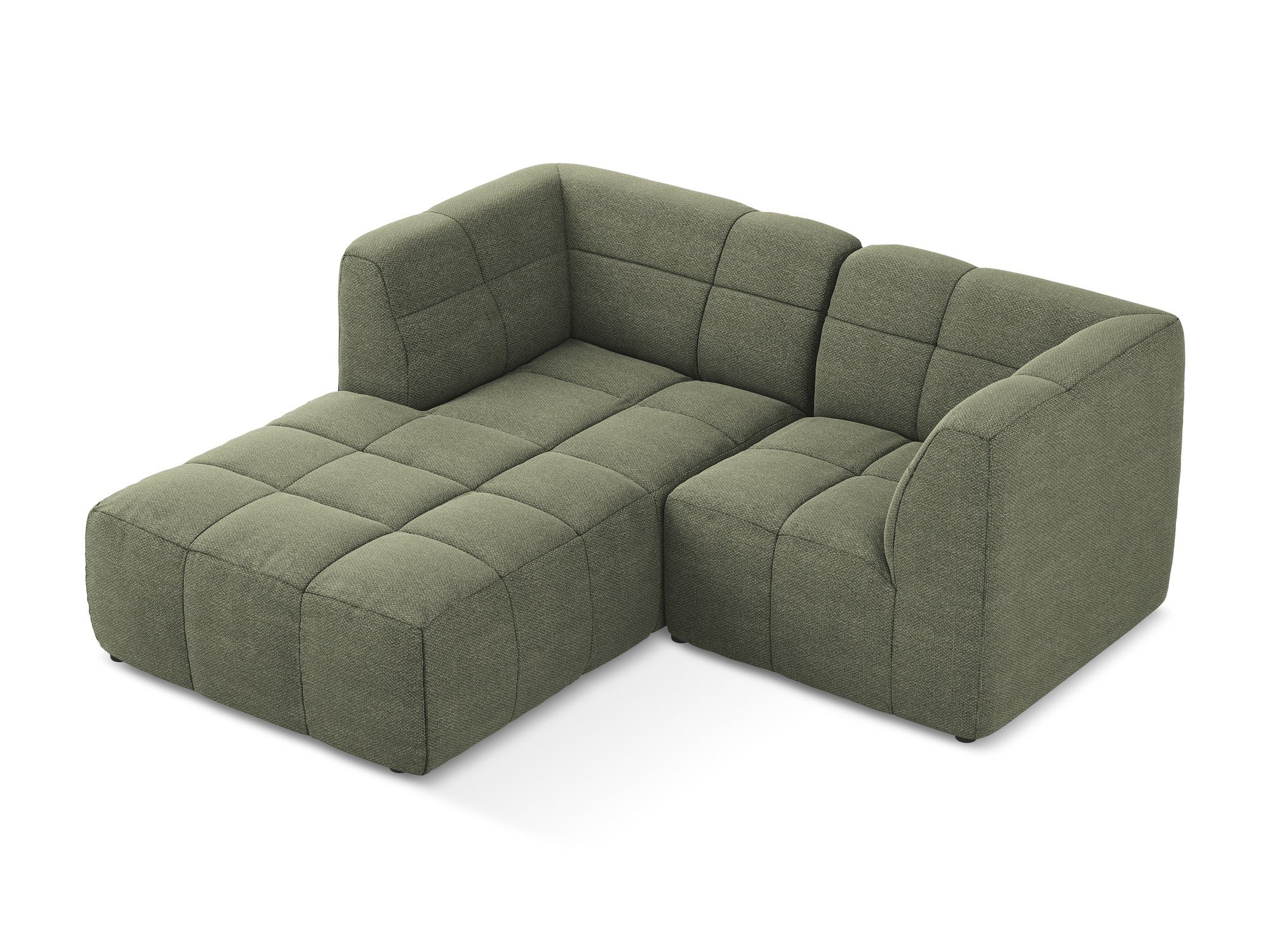 Modularer linksseitiger 2-Sitzer ALOHA in olivgrünem Boucle