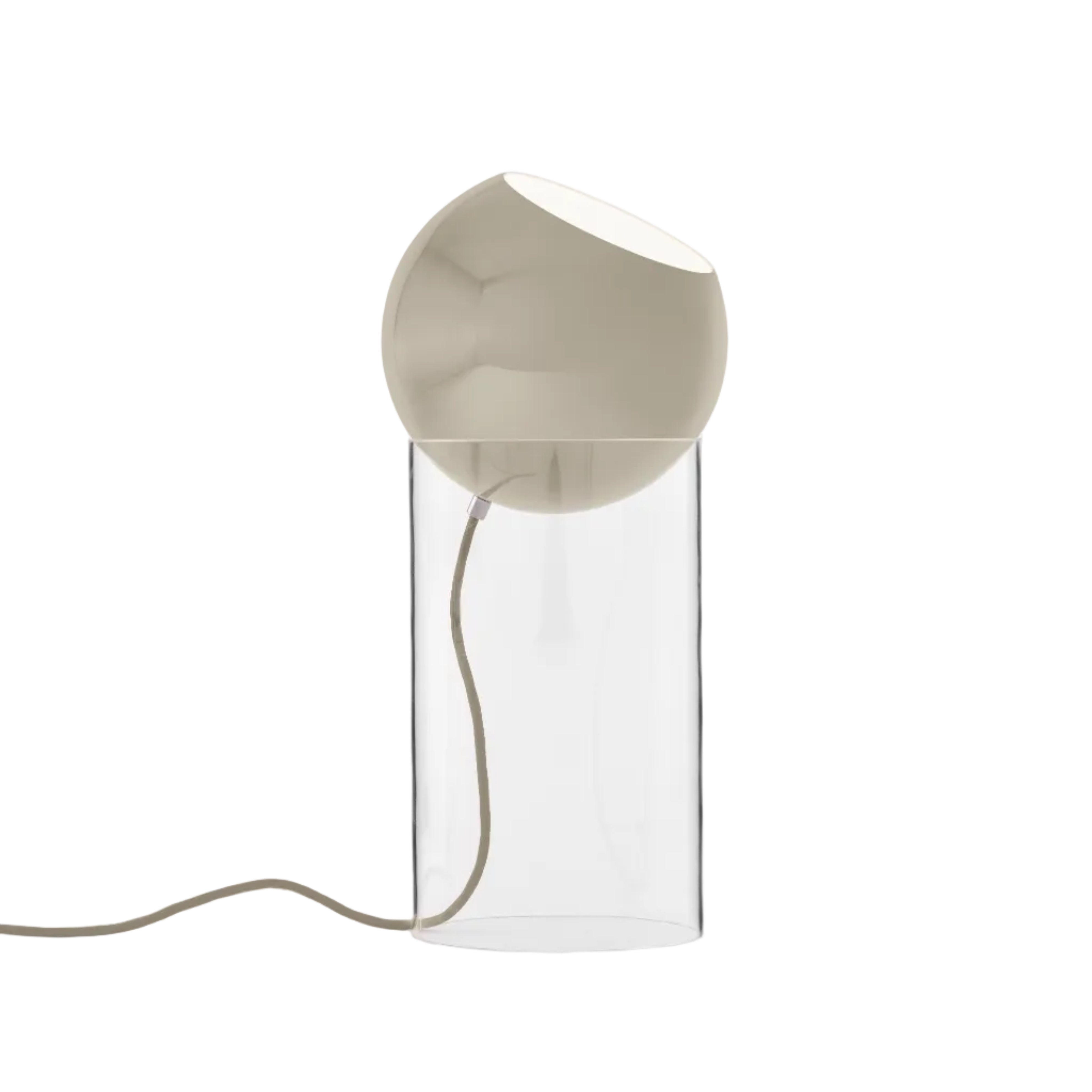 Tischlampe TOPAN mit graubeigem Schirm und transparenter Basis