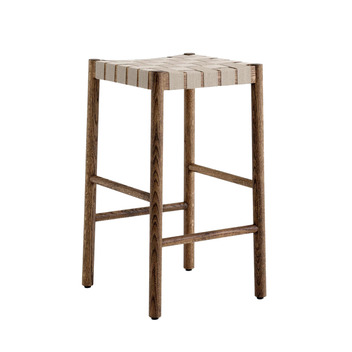 Hocker BETTY mit beigem gewebtem Sitz aus rauchgeöltem Eichenholz