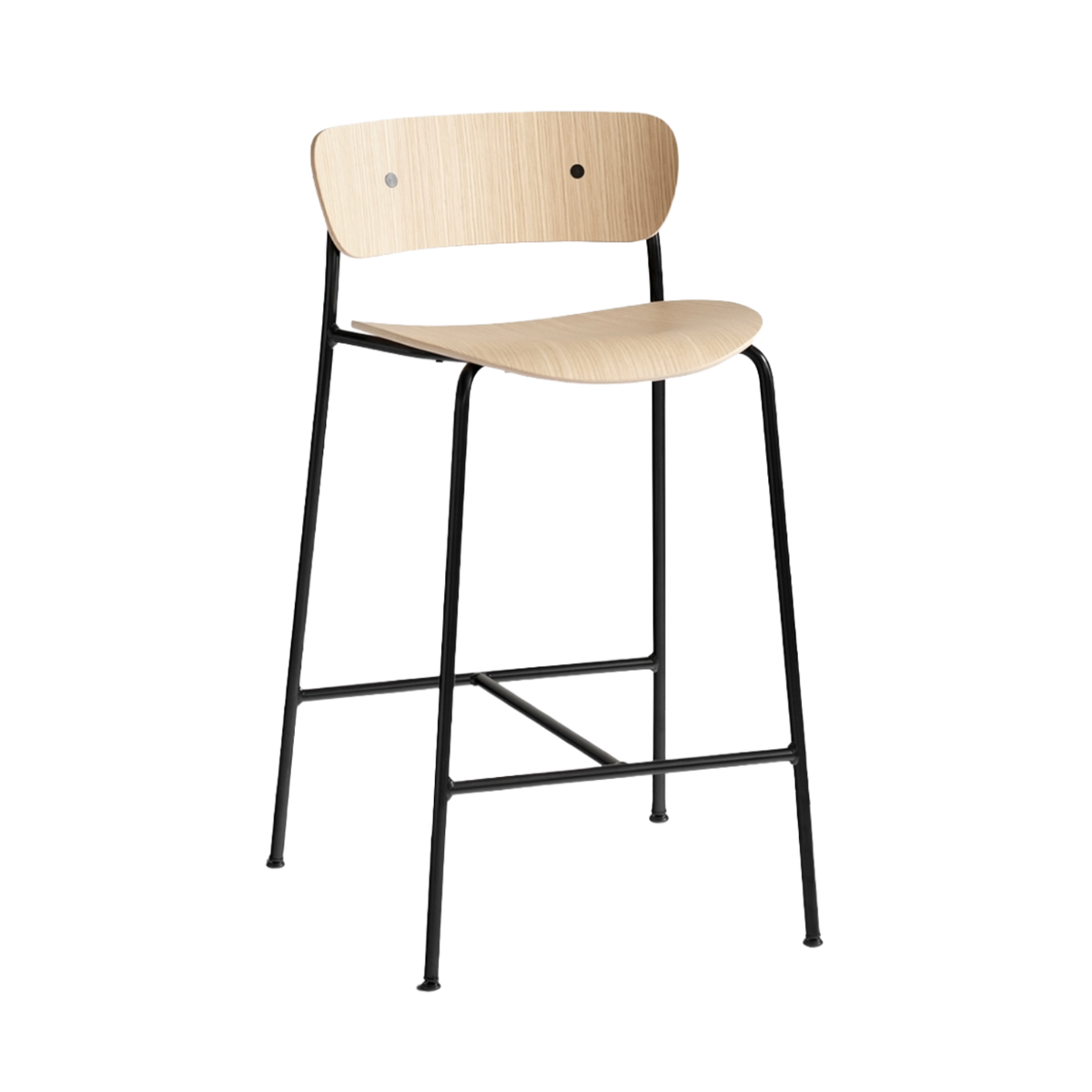 Hocker mit Rückenlehne PAVILION lackierte Eiche mit schwarzem Stahlgestell