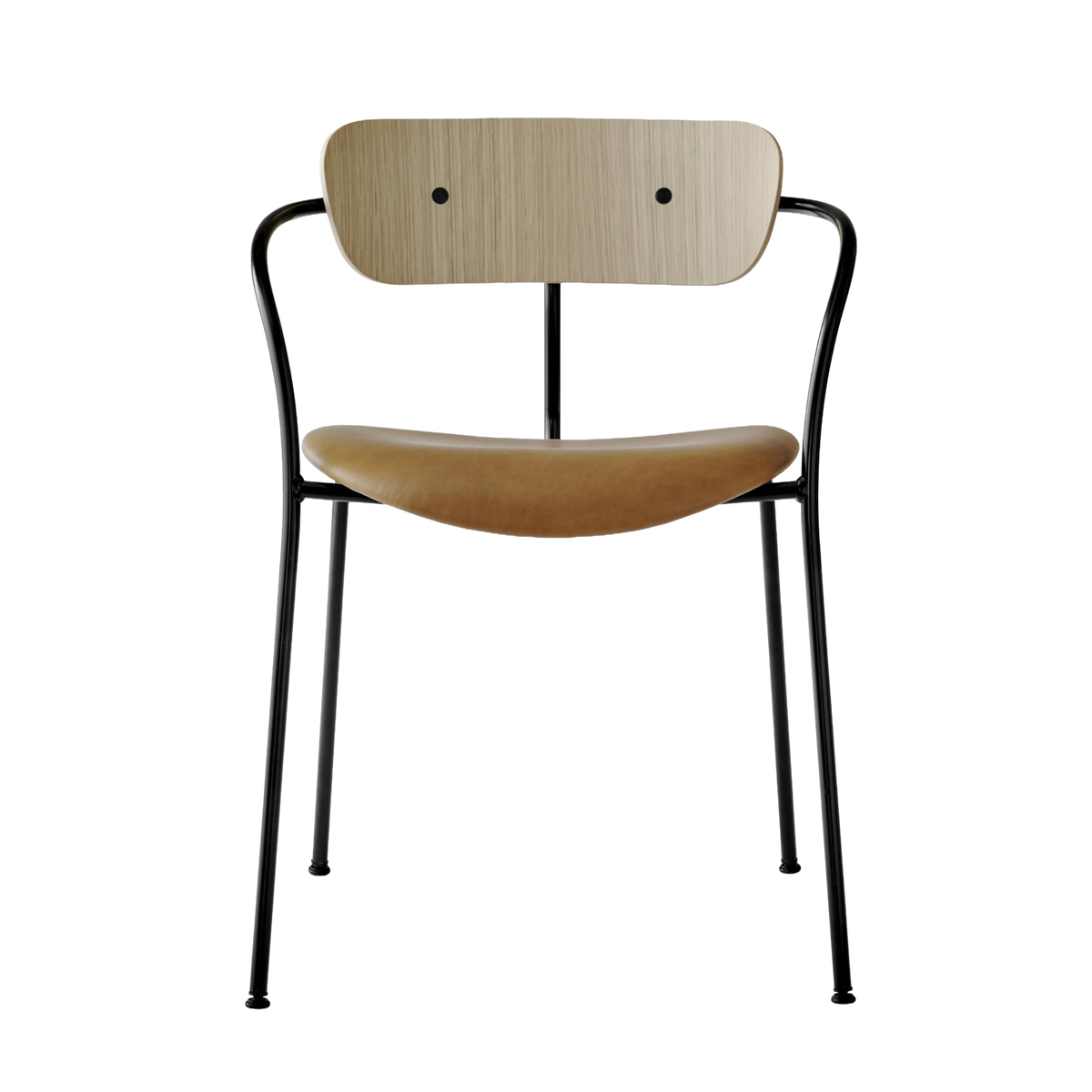 Stuhl PAVILION AV4 aus lackierter Eiche mit gepolsterter Sitzfläche und schwarzem Gestell