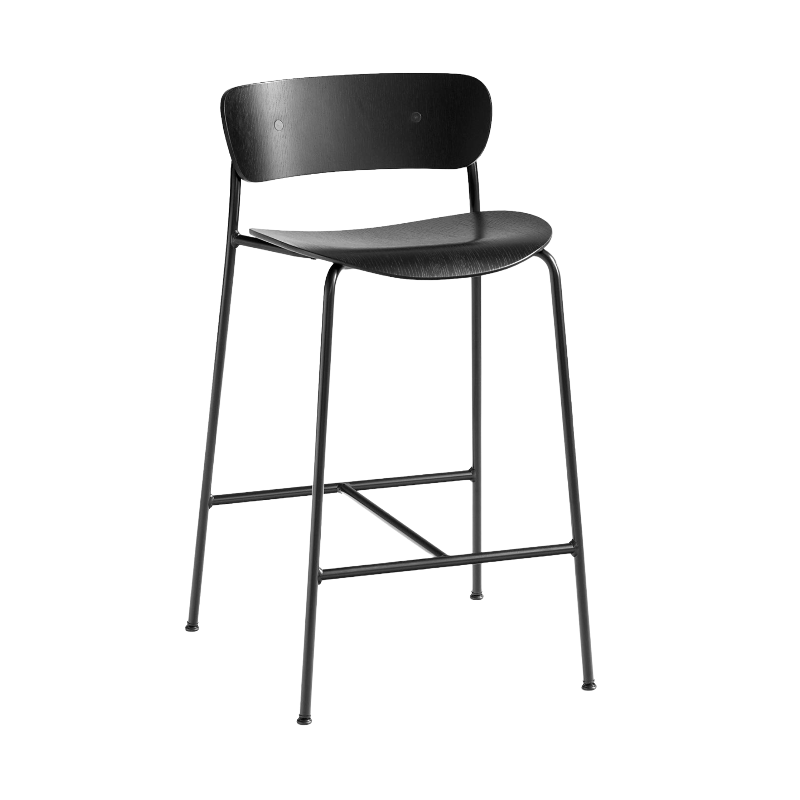 Hocker mit Rückenlehne PAVILION schwarzer lackierte Eiche mit schwarzem Stahlgestell