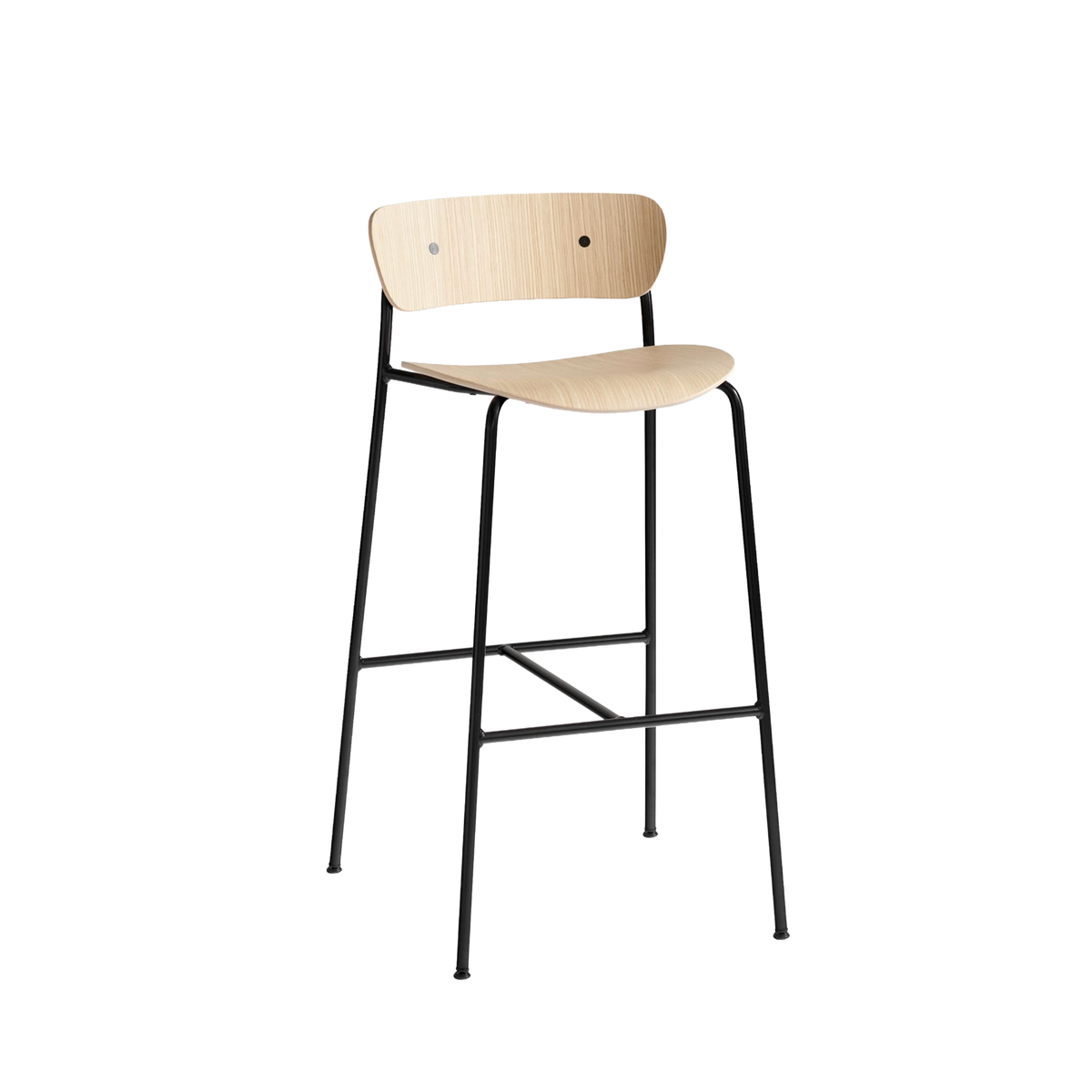 Hocker mit Rückenlehne PAVILION lackierte Eiche mit schwarzem Stahlgestell