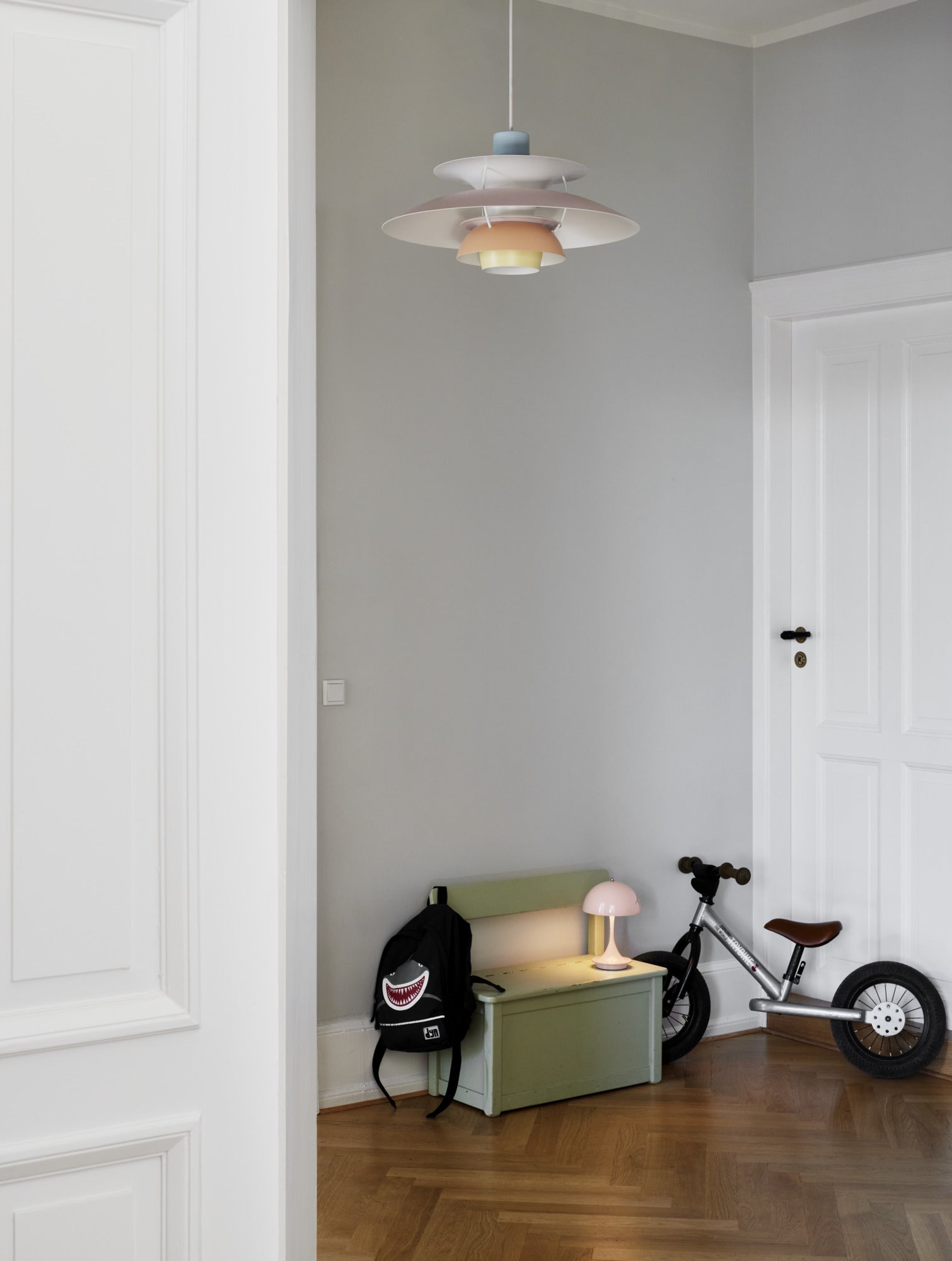 PH 5 pendant lamp pastel blue with pink and peach