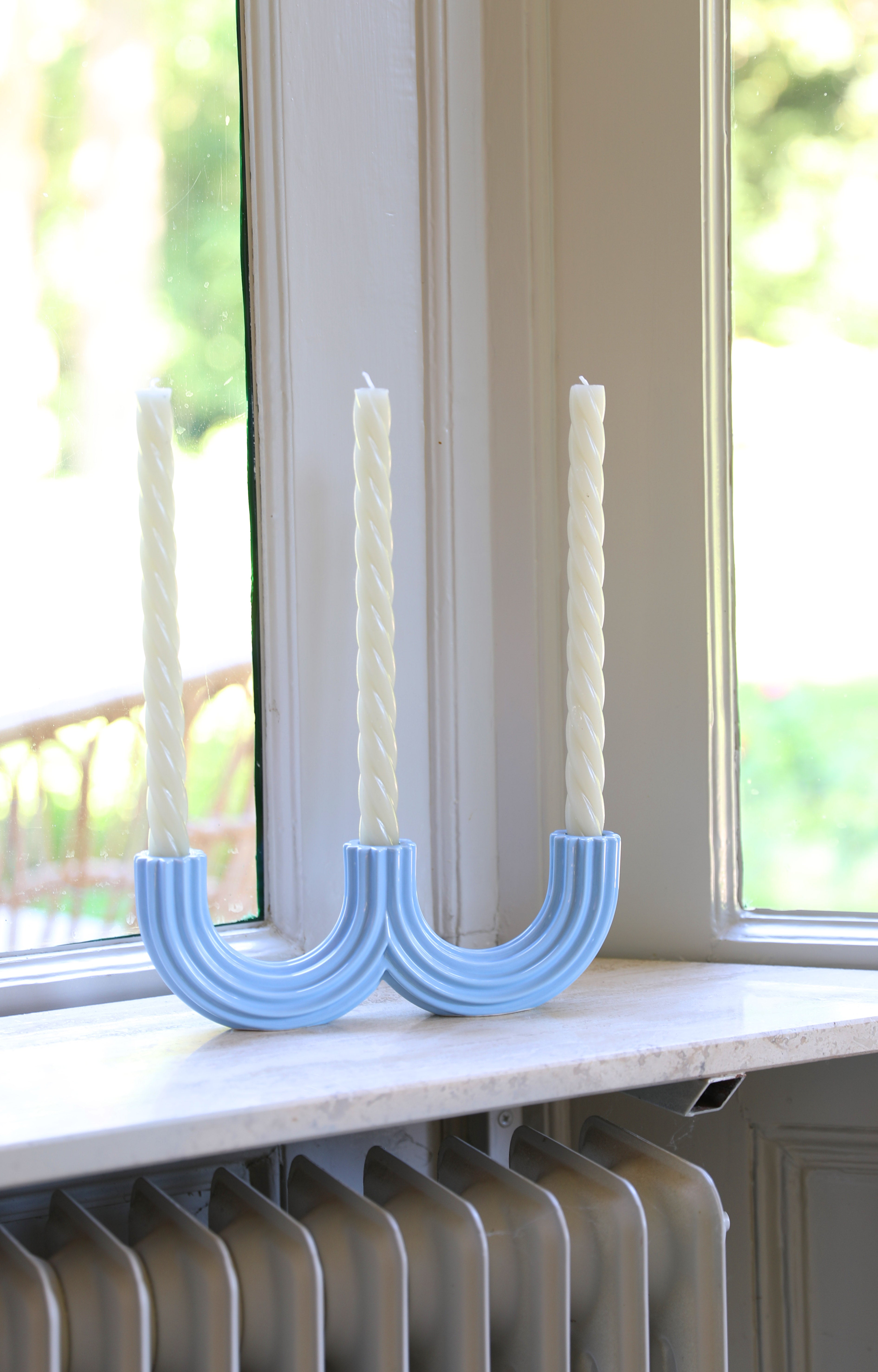 Two-armed candle holder CHURROS light blue