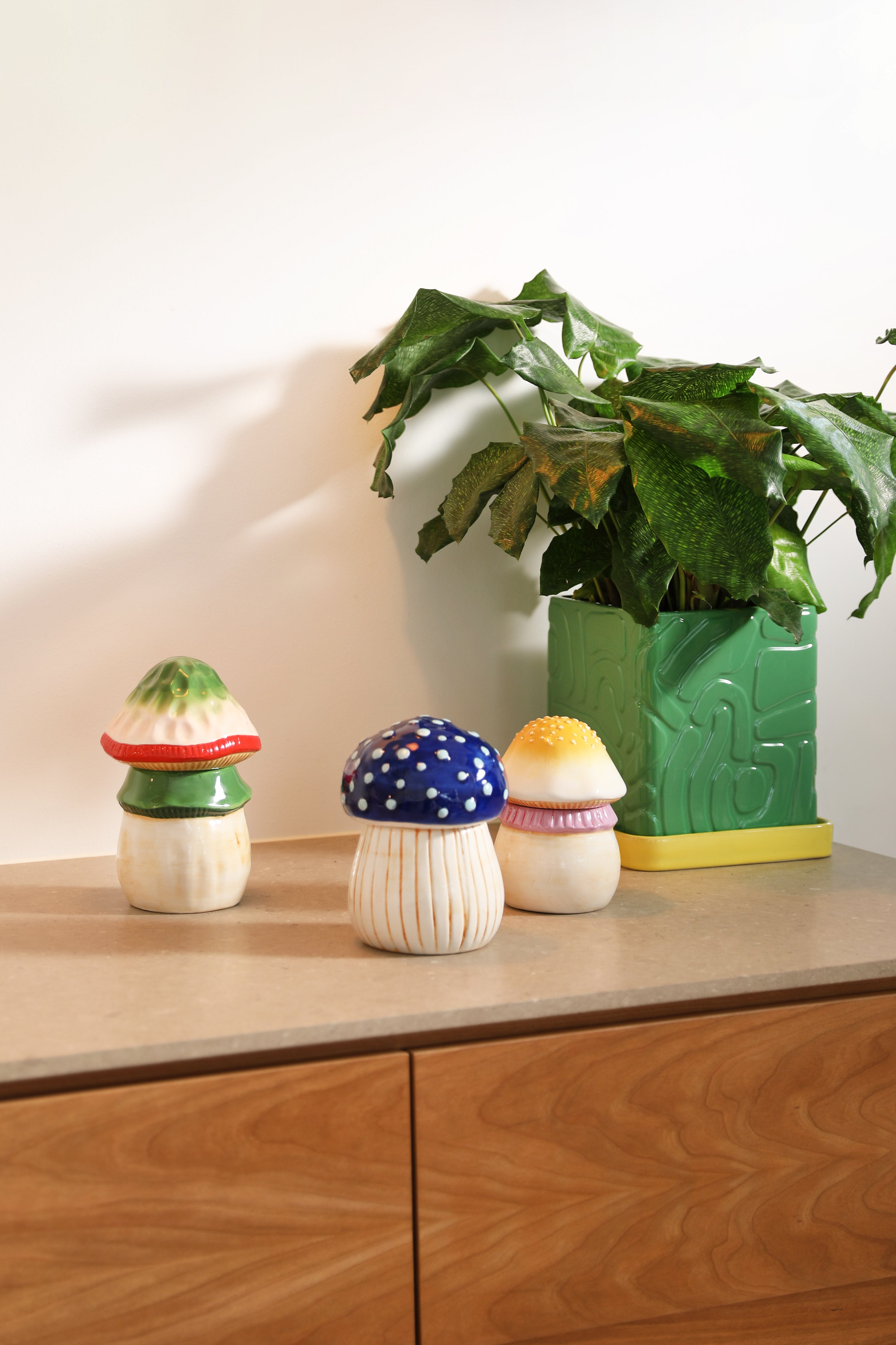 MAGIC MUSHROOM Container beige with green and red