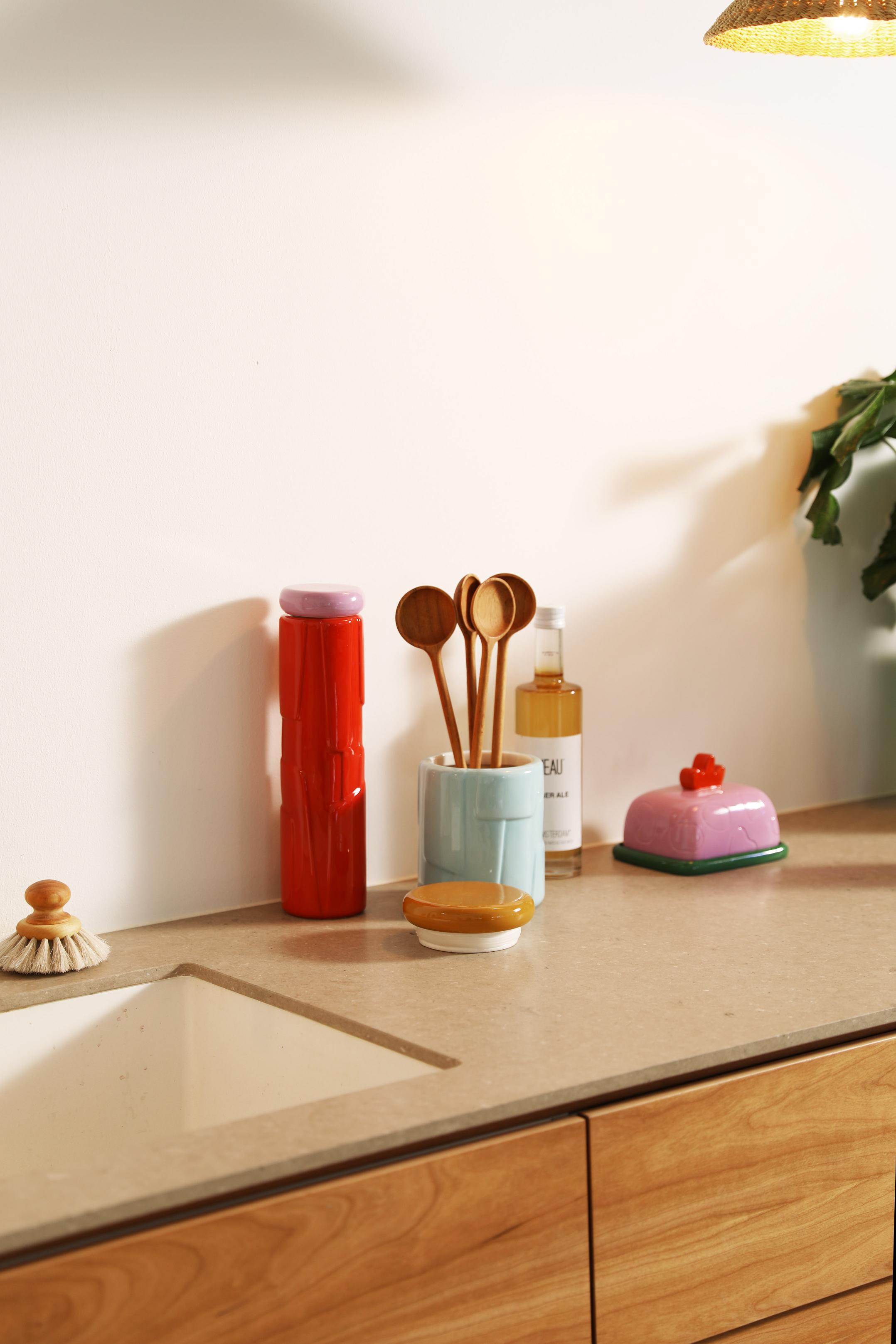 Behälter FLAKE blau mit braunem Deckel