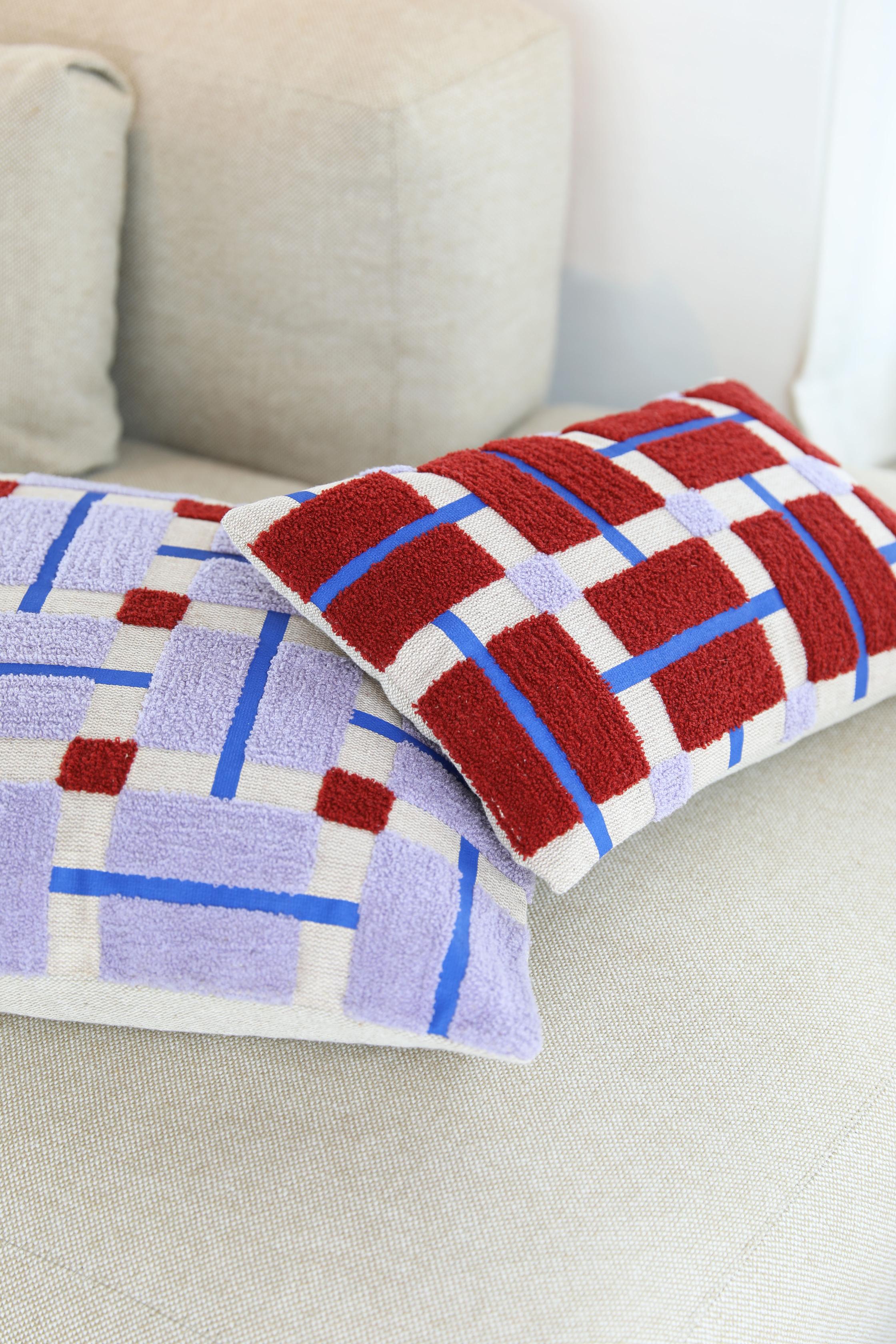 PLANO Cushion Cover Purple with Beige and Burgundy