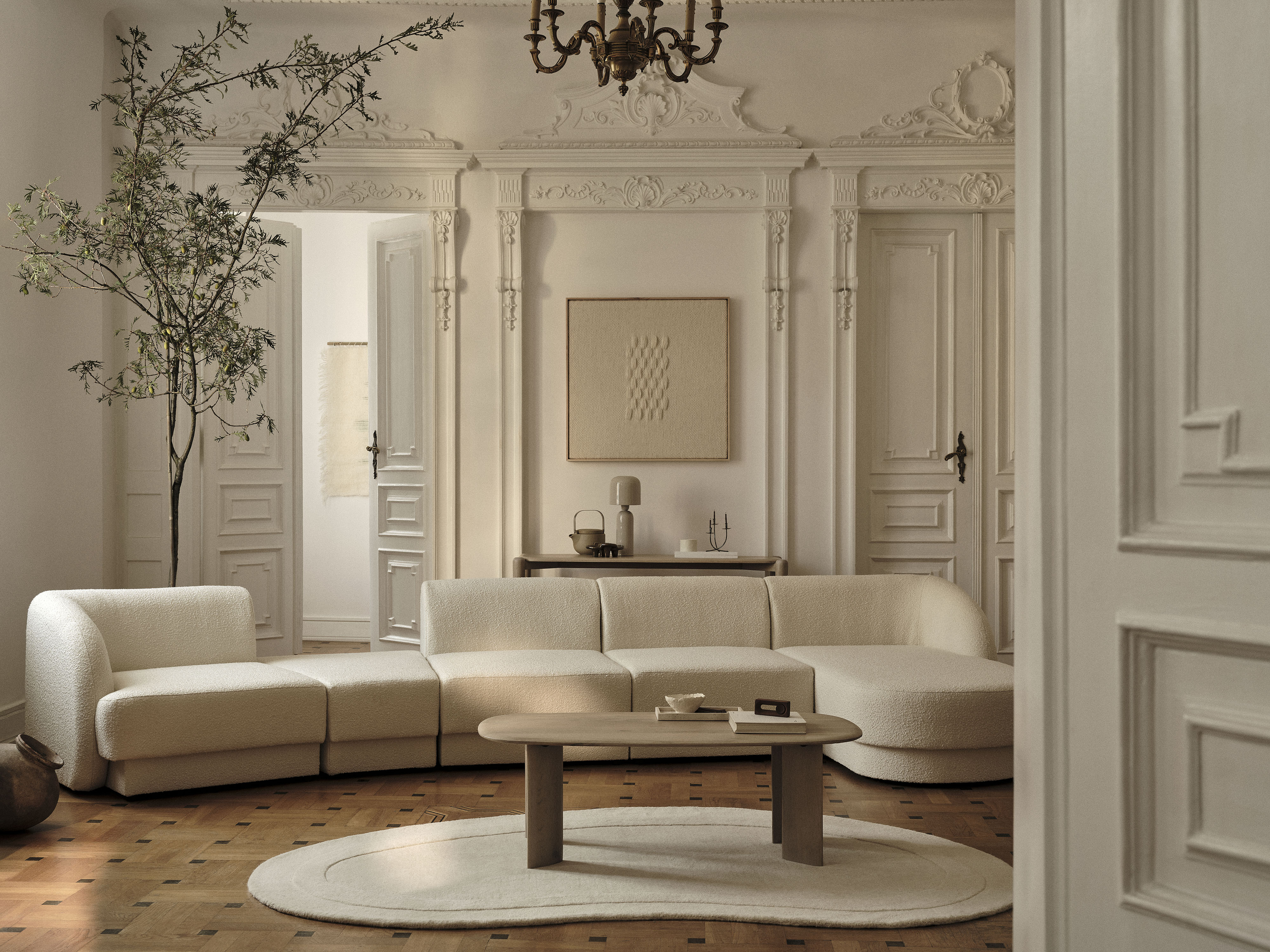 Modulares Ecksofa rechtsseitig für 7 Personen MILEY petrolblau samtig