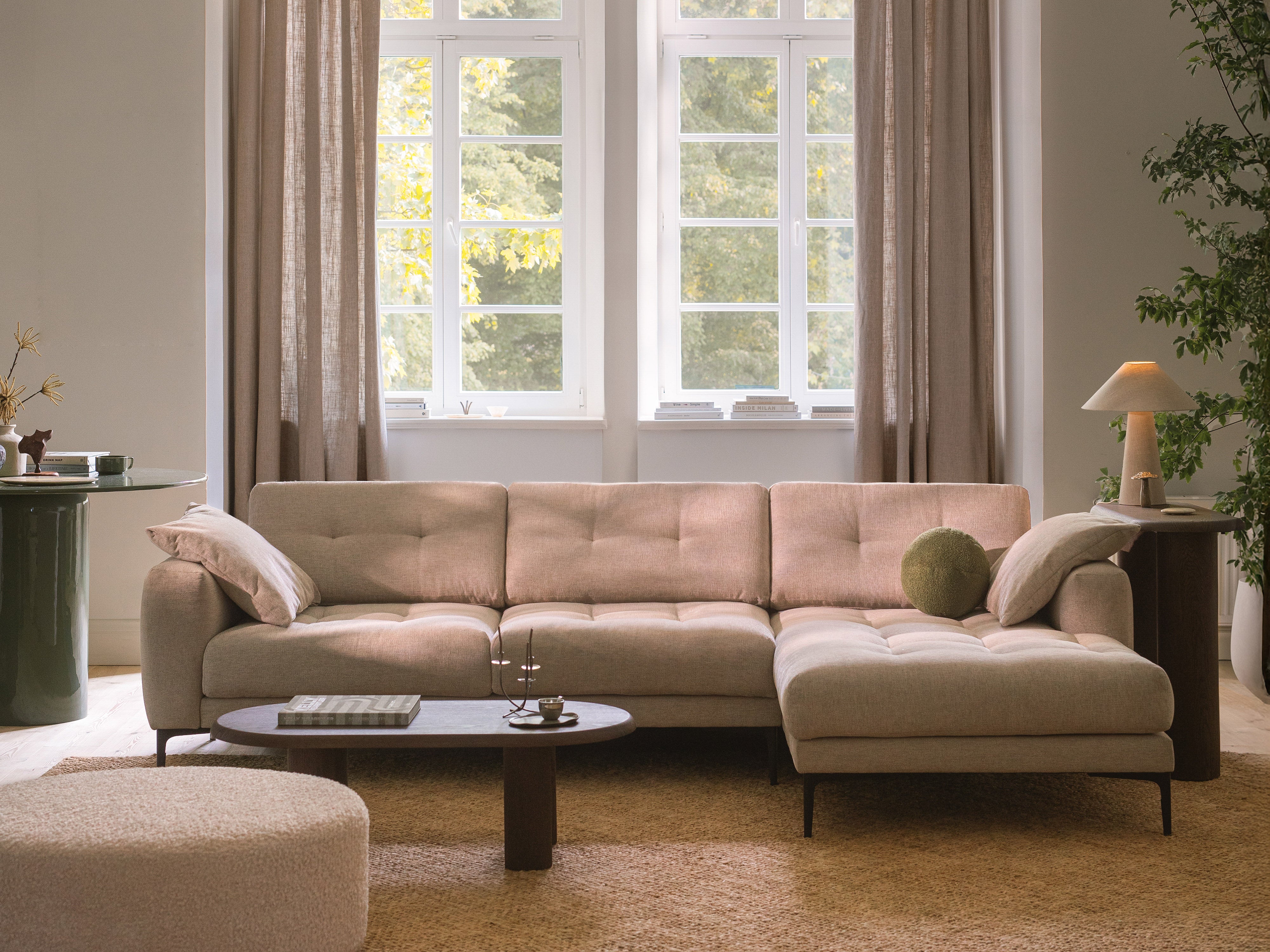 Right-facing L-shaped corner sofa BEMY gray chenille