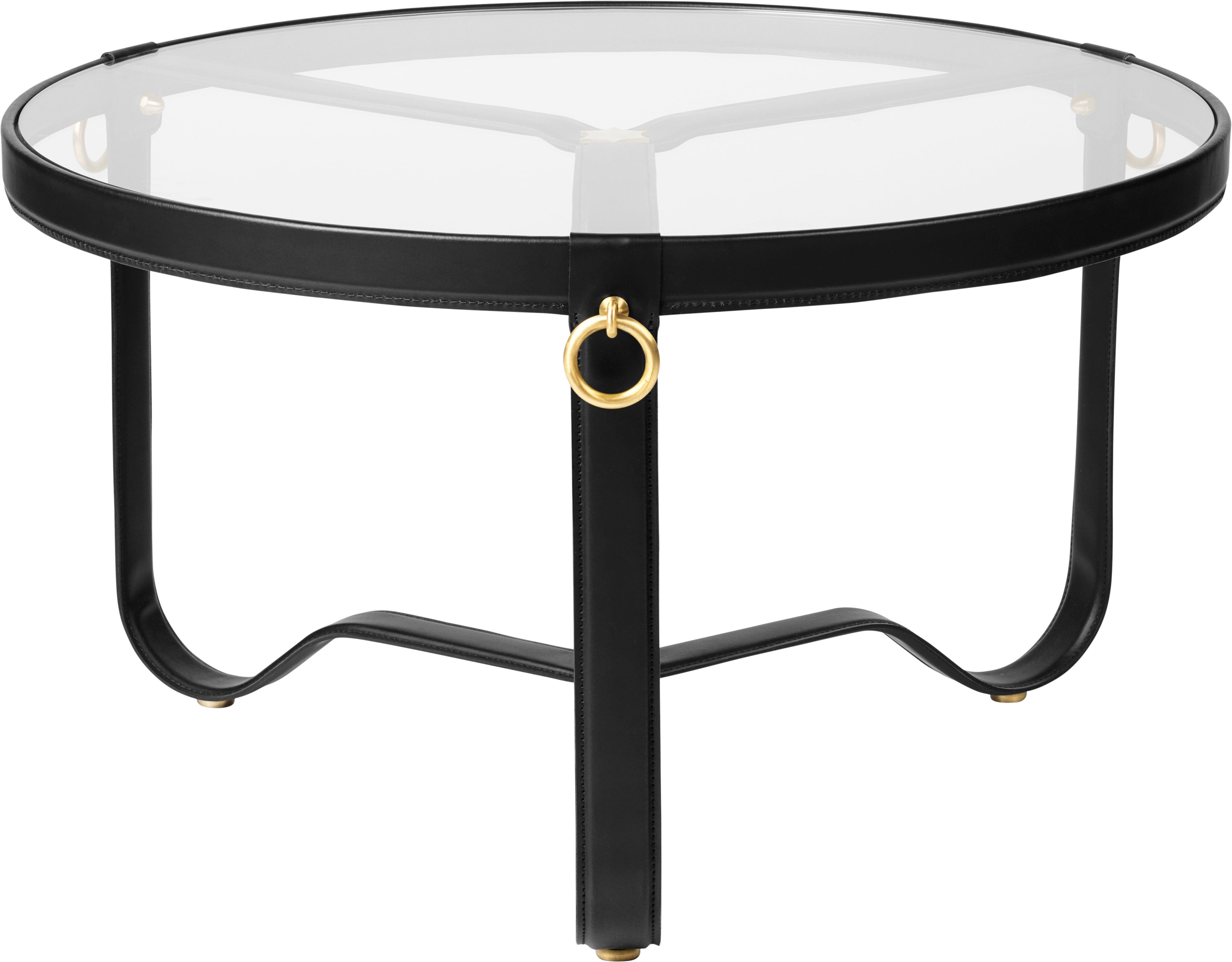 ADNET coffee table glass and black leather