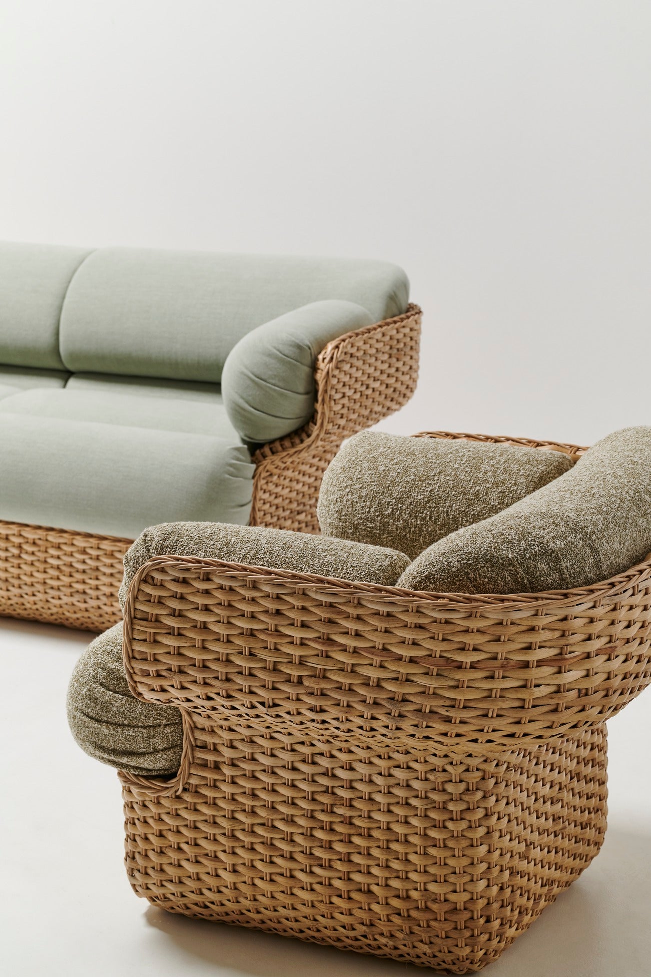 BASKET armchair in white with rattan