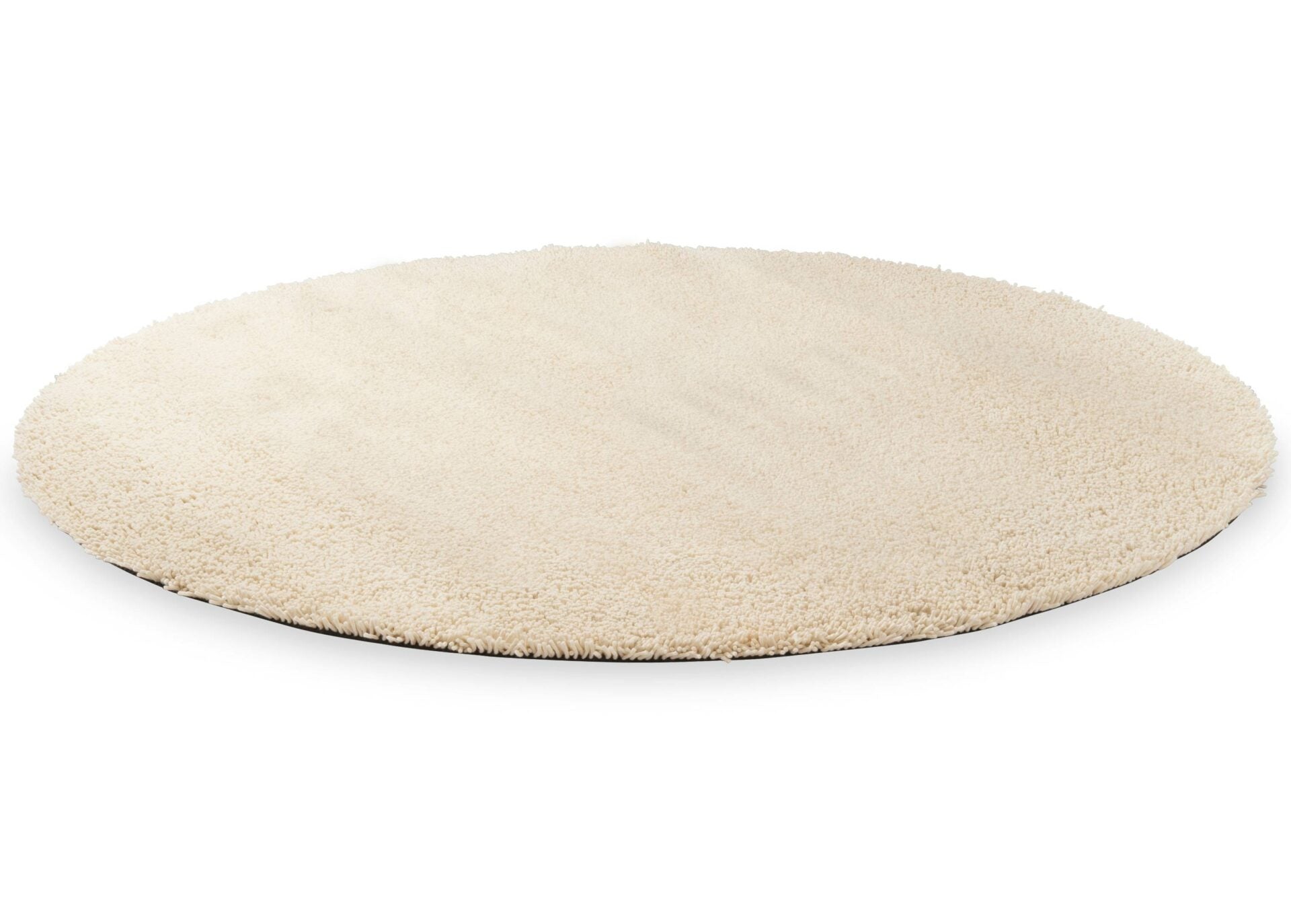 Cream GRAVEL round rug with long pile