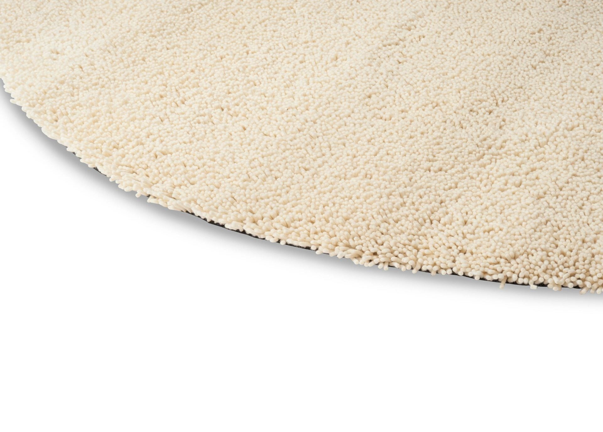 Cream GRAVEL round rug with long pile