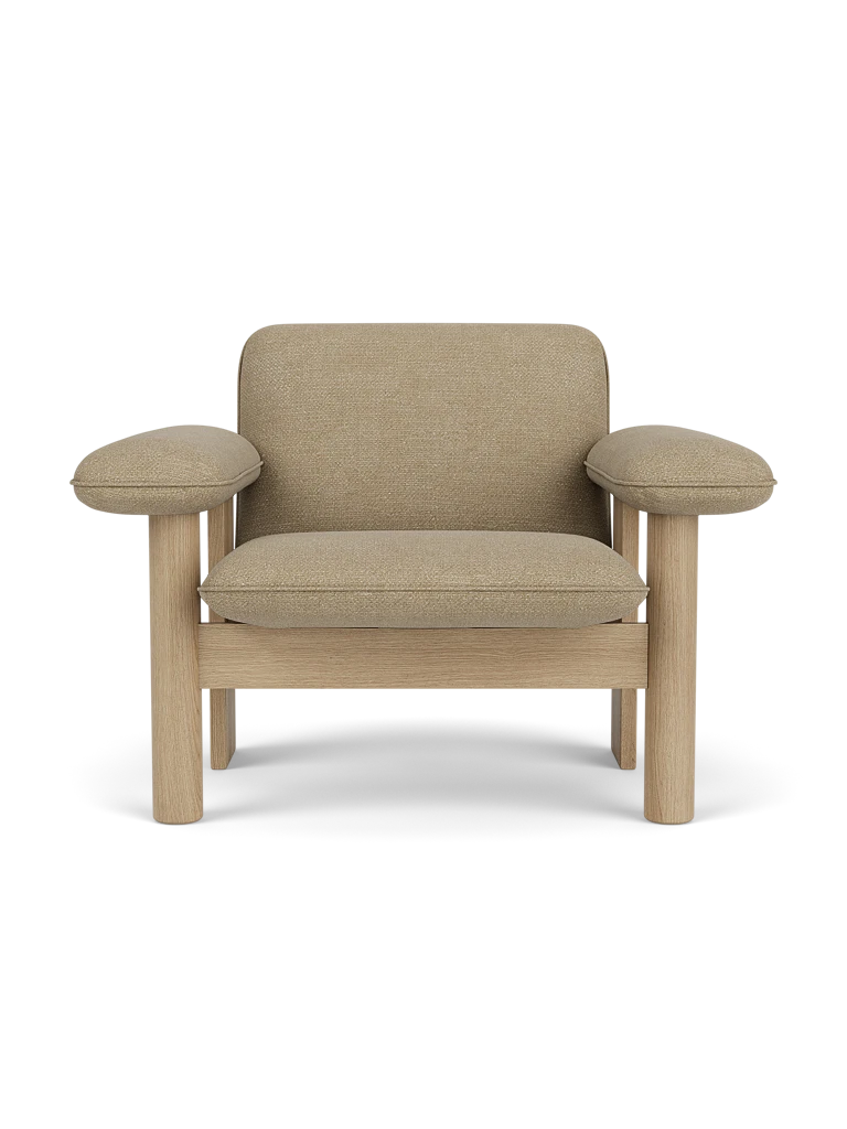 BRASILIA Armchair in Beige with Oak Base