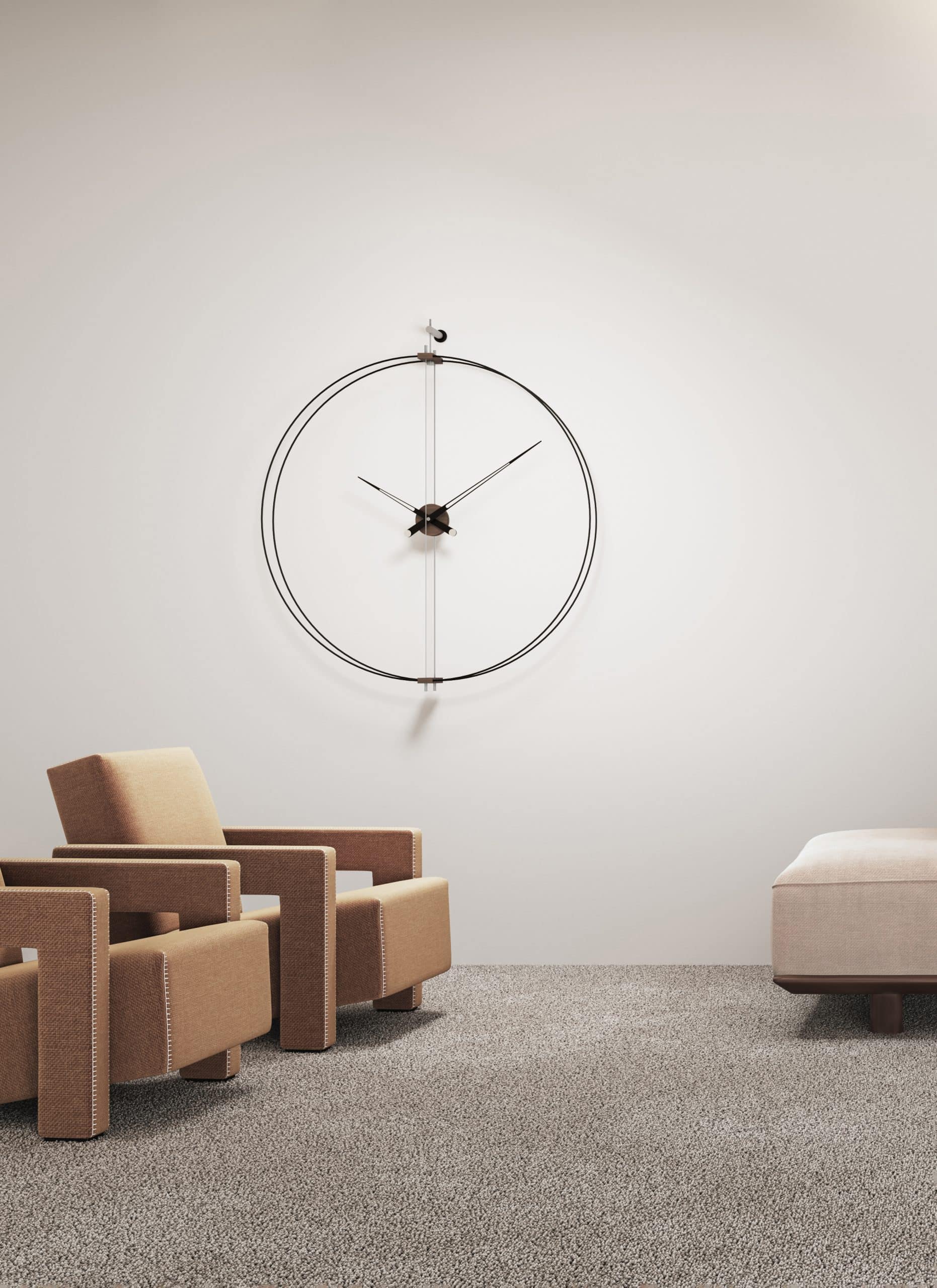 Wall Clock BARCELONA walnut wood with black and silver