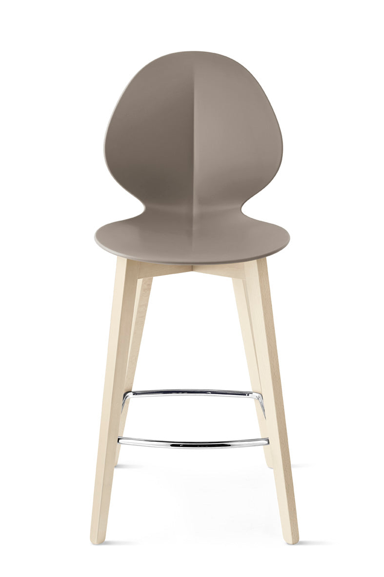 Barhocker BASIL taupe mit Sitzfläche aus gebleichtem Holz