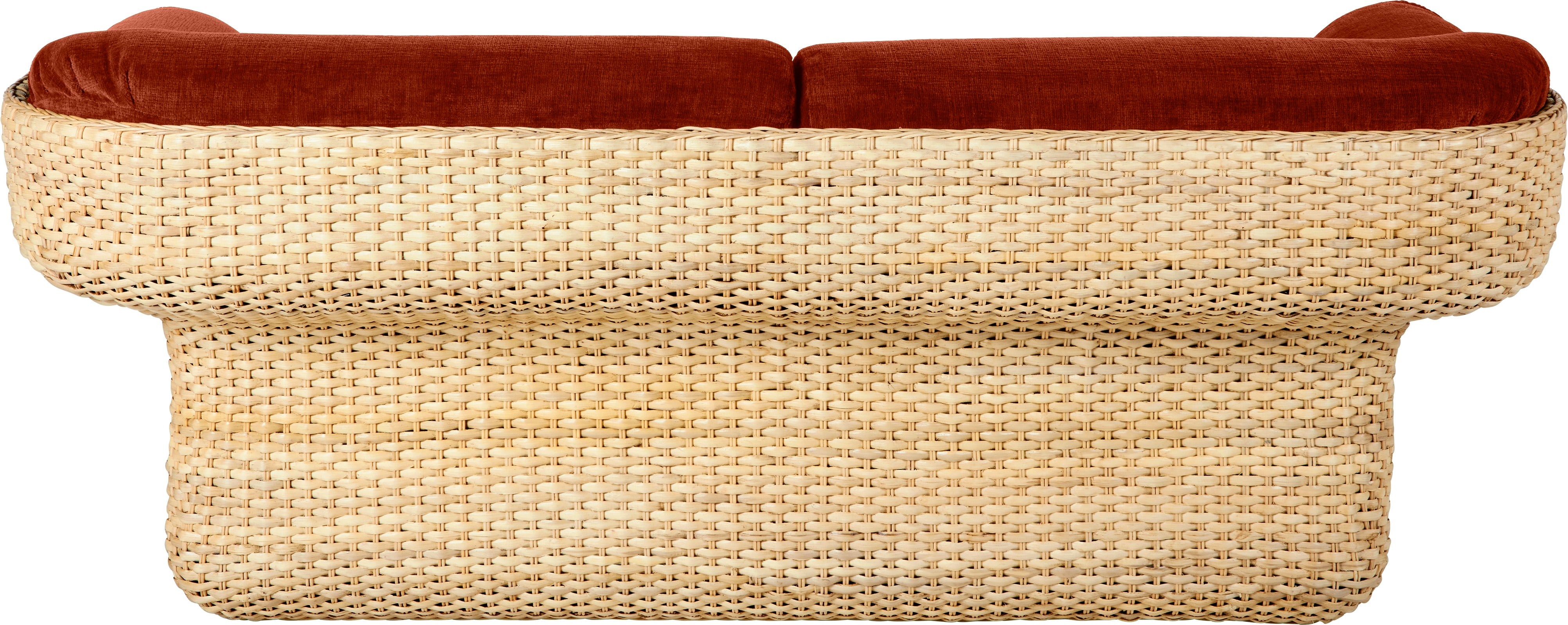2-Seater Sofa BASKET in Burgundy with Rattan