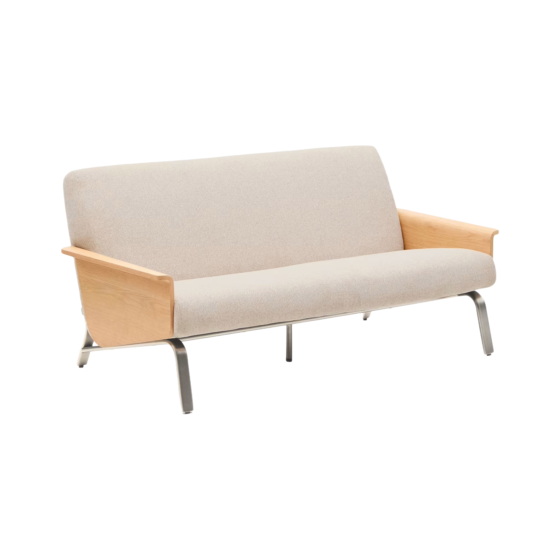 Sofa 2-sitzig AMSEN beige mit Eichenfurnier und Stahlgestell