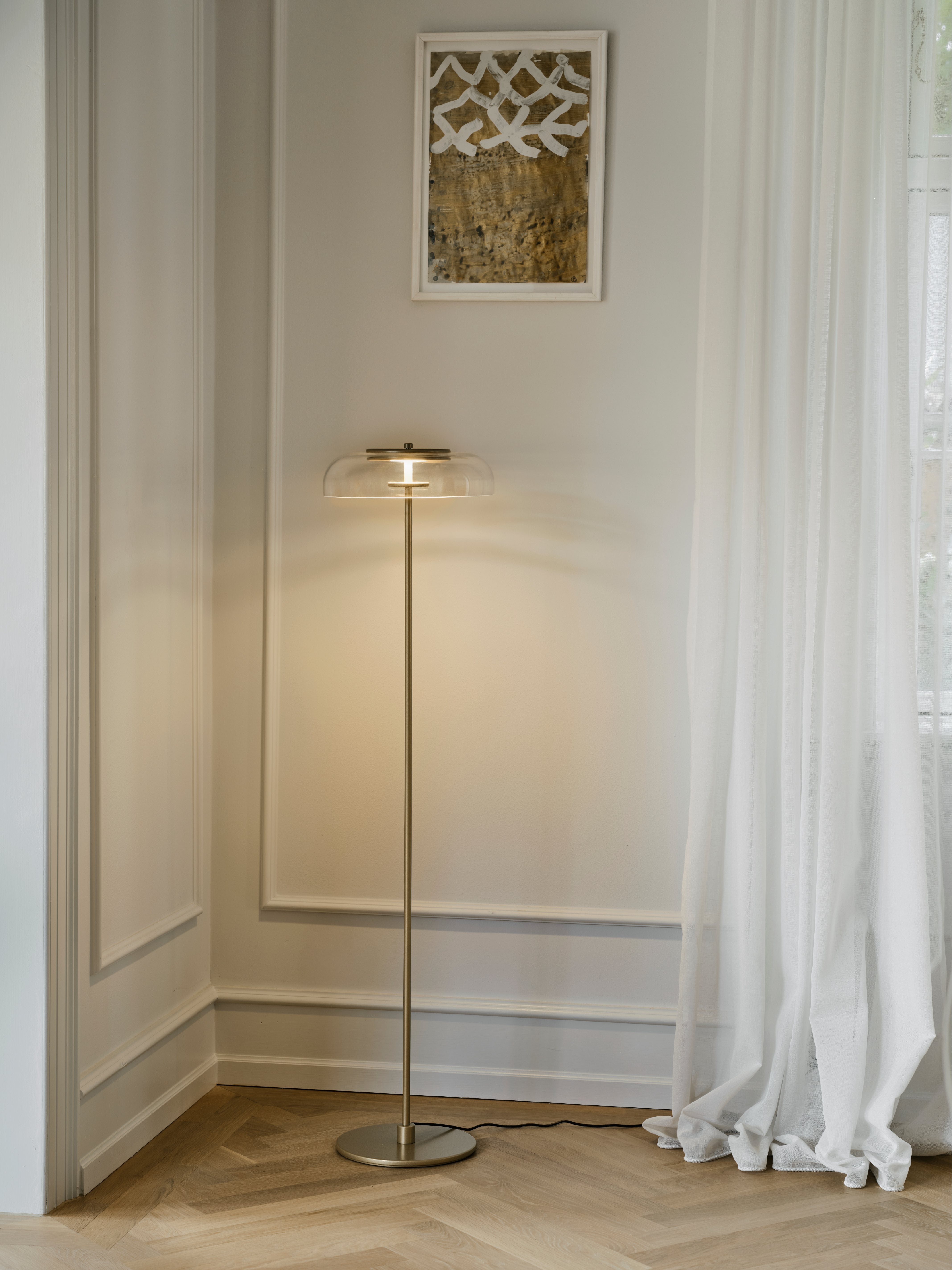 Stehlampe BLOSSI gold mit transparentem Glas