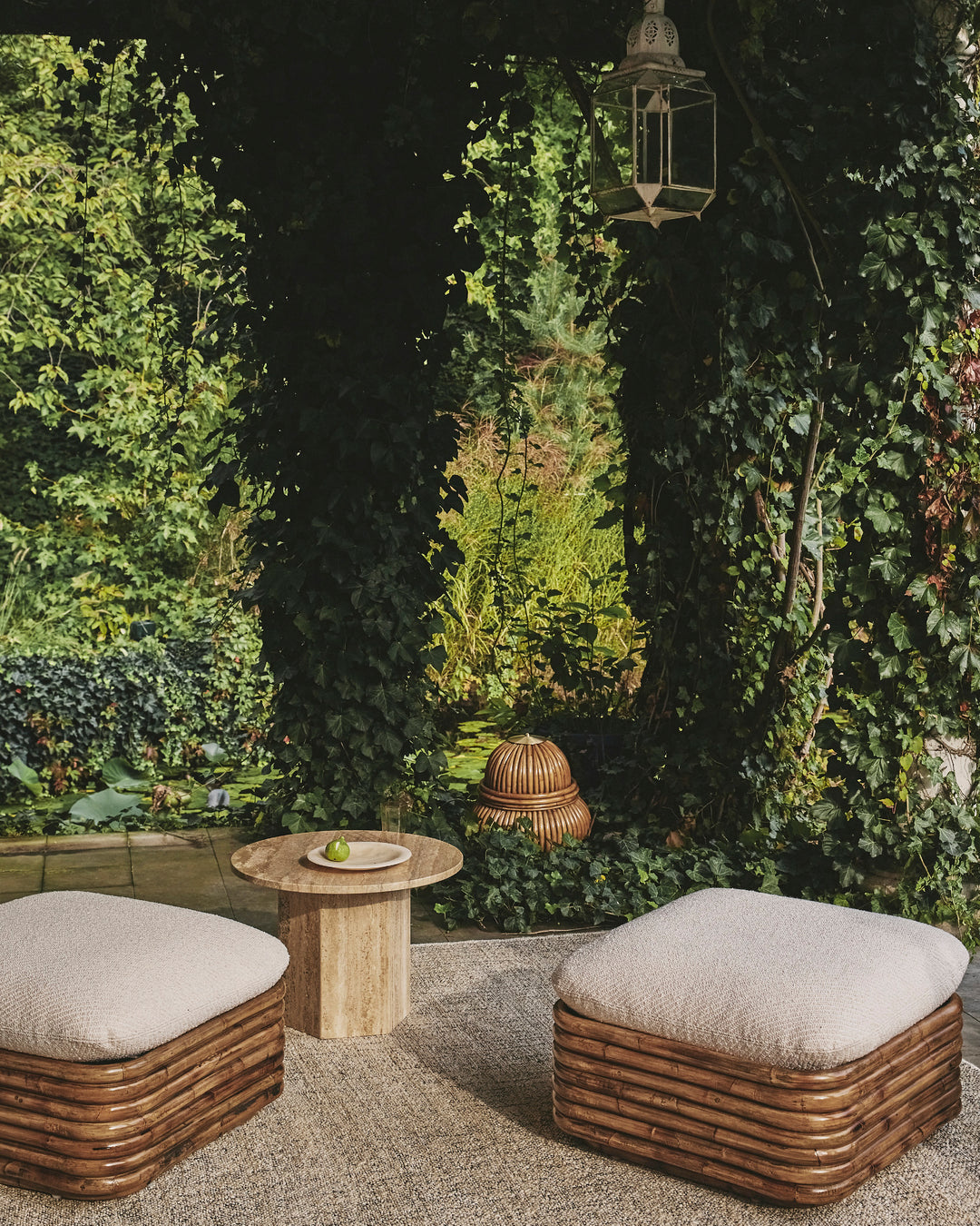 Puf BOHEMIAN 72 gepolstert mit Rattanbasis