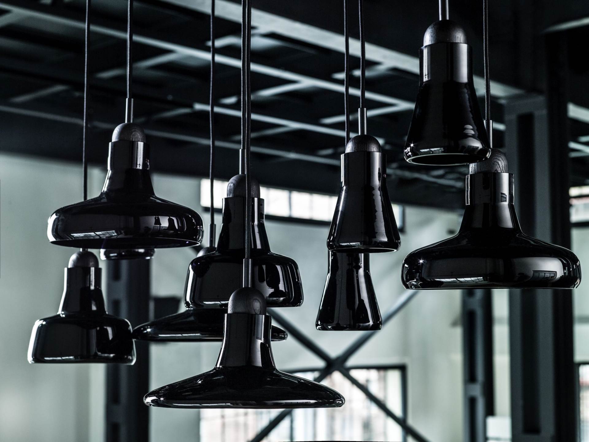 Schatten Hanging Lampe - Rechteckige große glänzende Glas einstellen