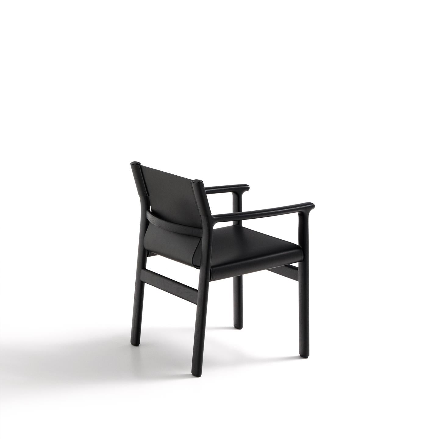 JAN chair in black recycled leather with black ash wood