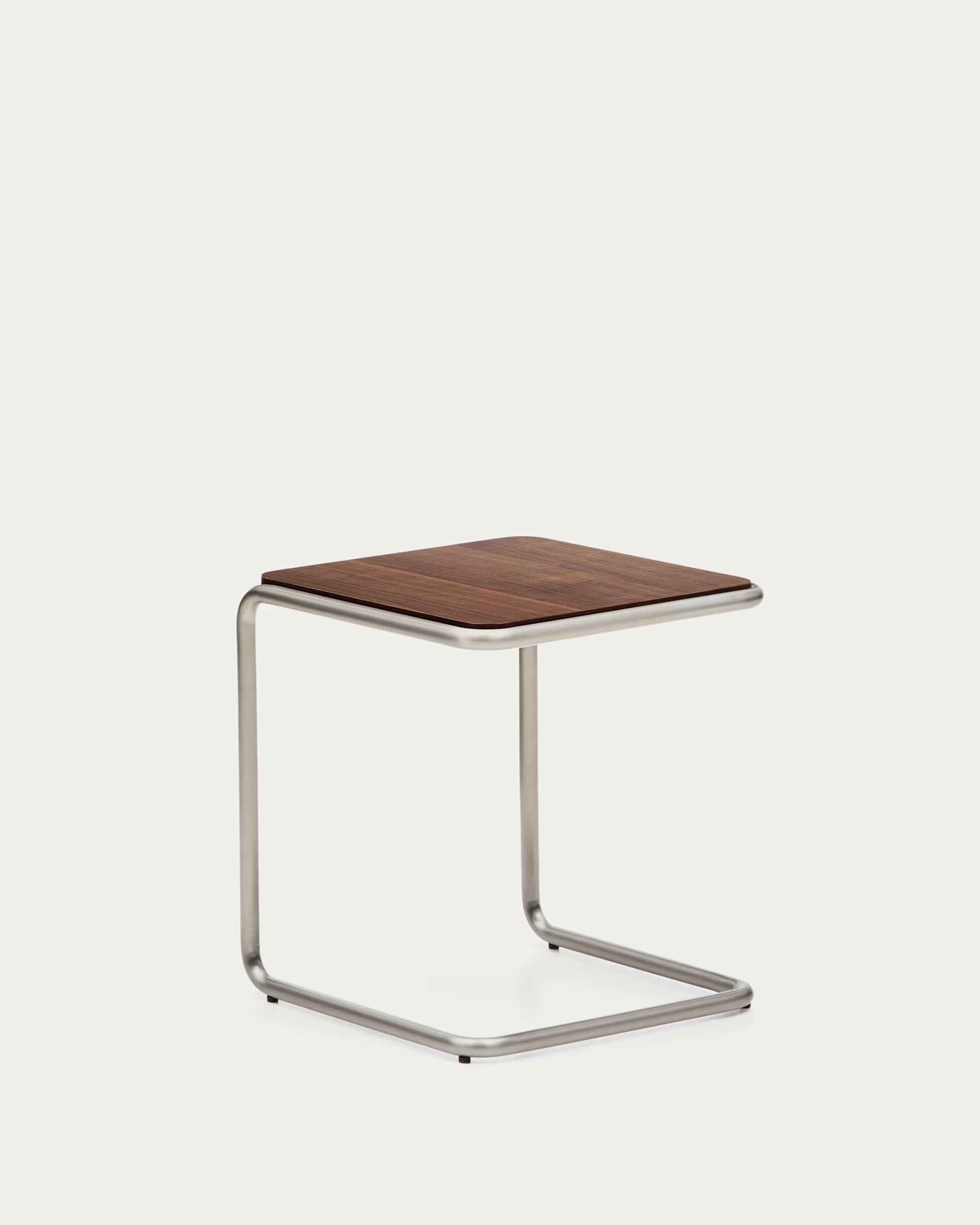 TARSEL dark brown side table with walnut veneer and steel base