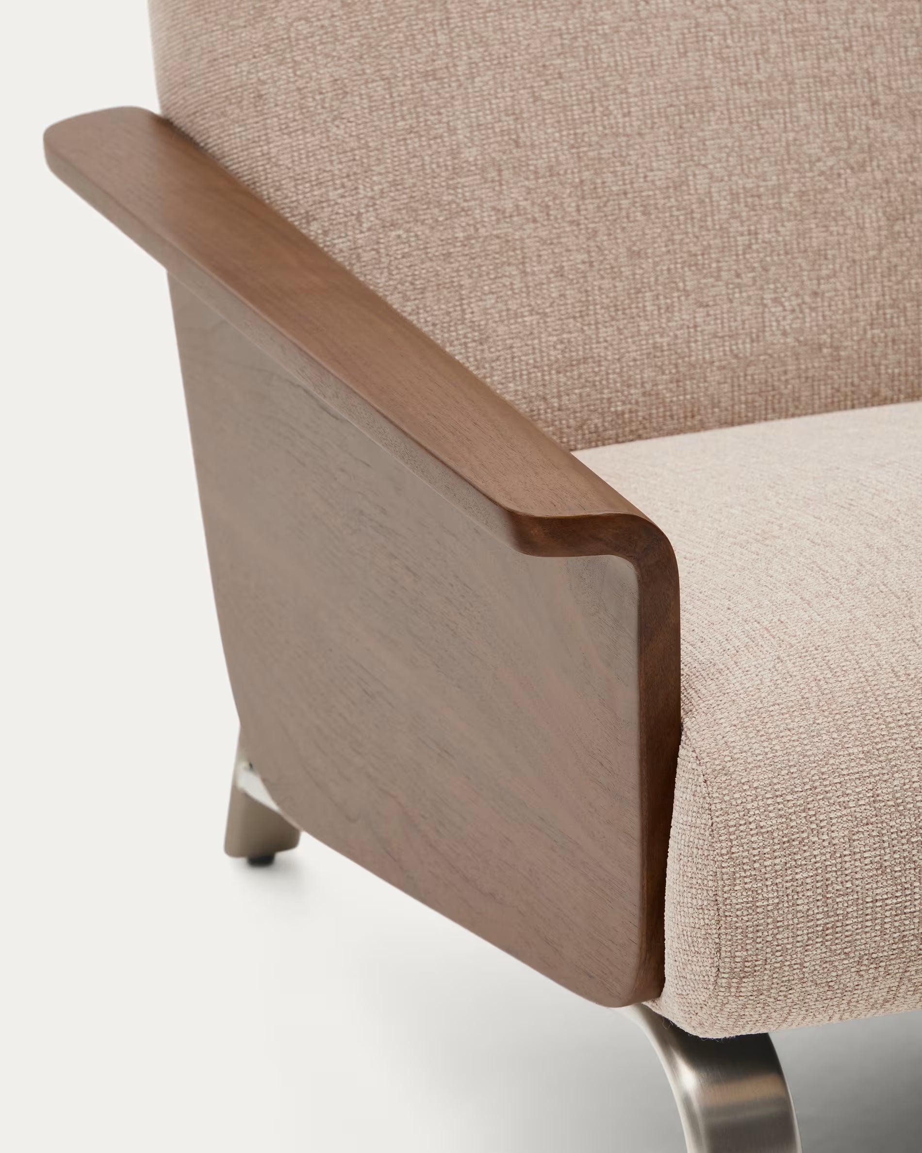 AMSEN armchair in light brown with walnut plywood and steel base