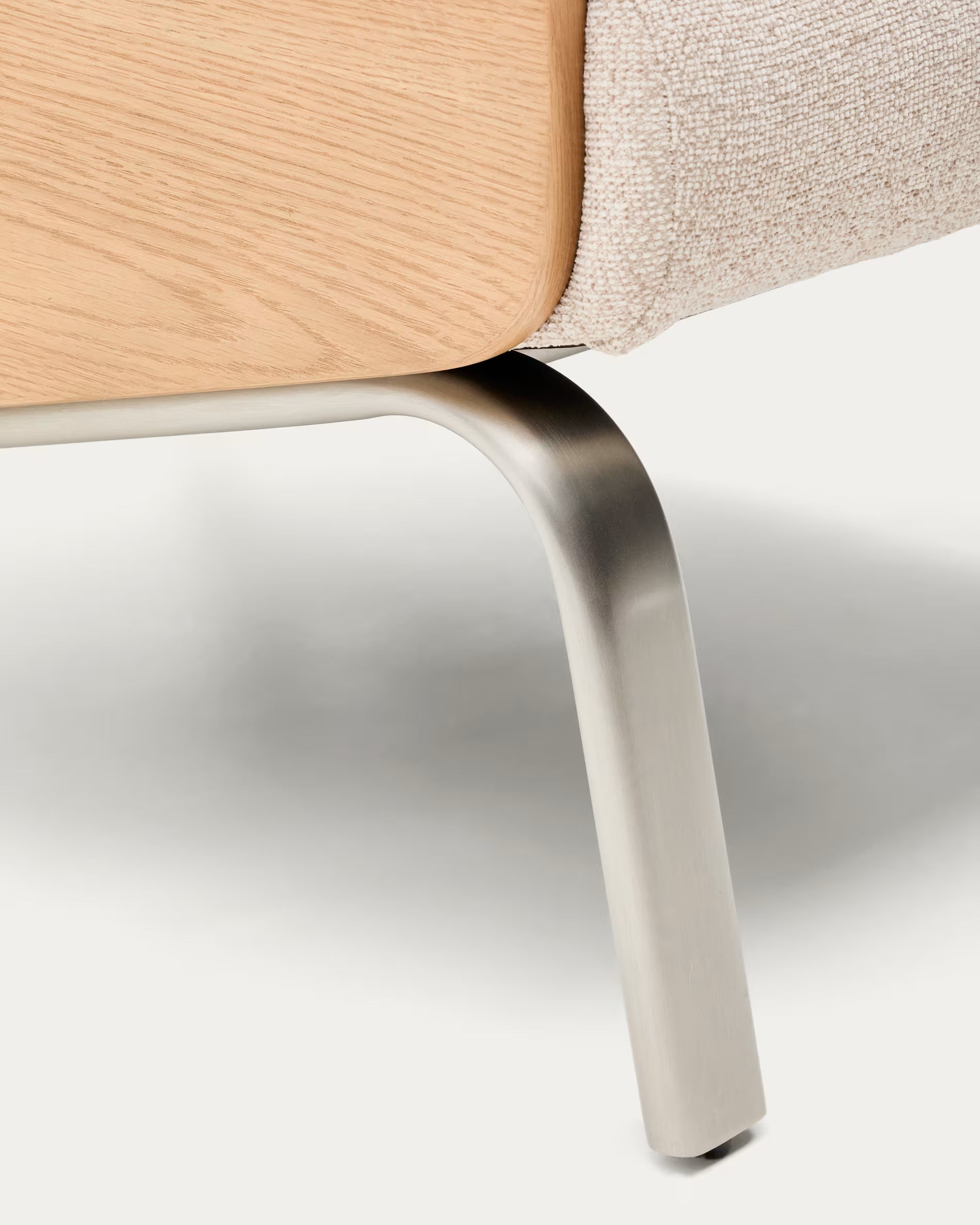 Beige AMSEN armchair with oak plywood and steel base